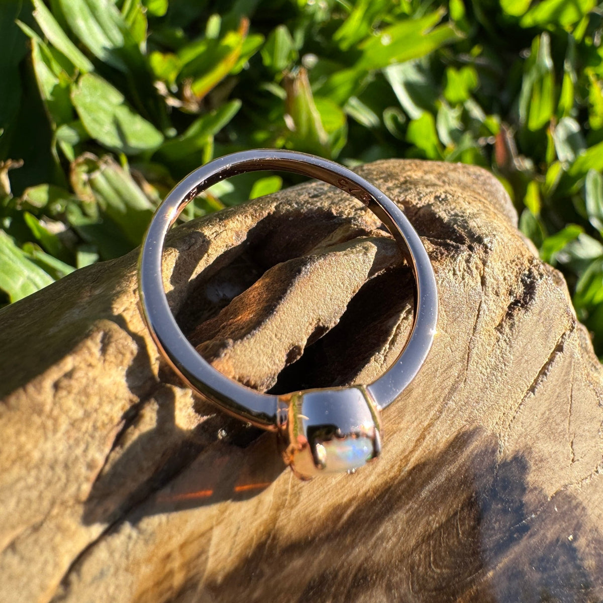 0.5ct Coober Pedy Opal Ring ~ 'Little Blue Lake Glow' | Rose Gold Coated 925 Sterling Silver | Solid Australian Opal