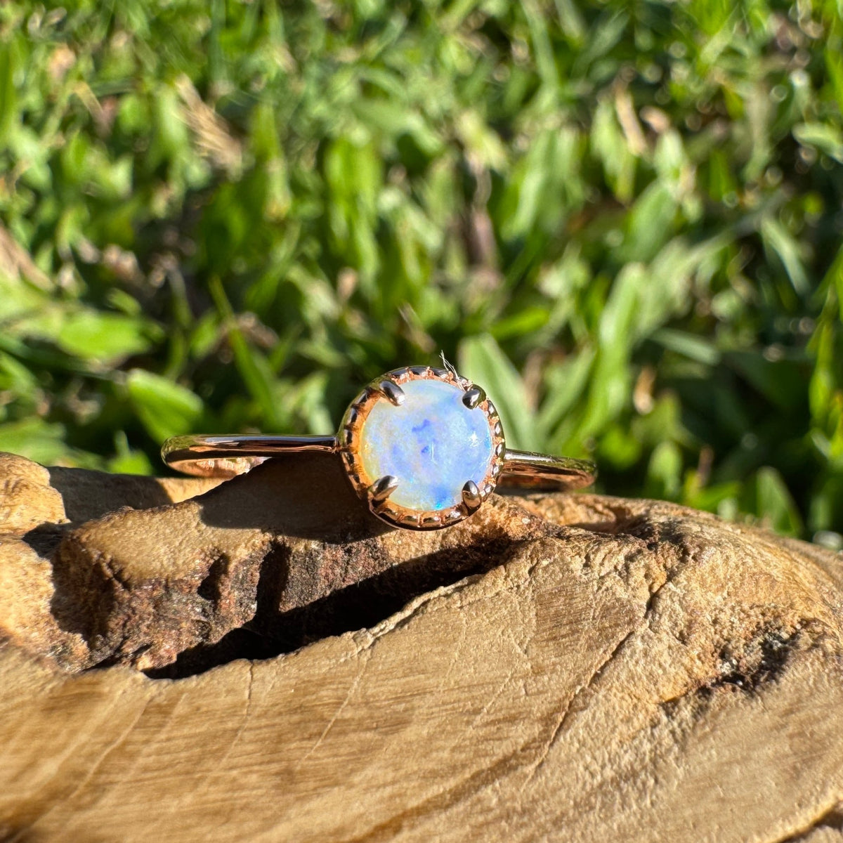 0.5ct Coober Pedy Opal Ring ~ 'Little Blue Lake Glow' | Rose Gold Coated 925 Sterling Silver | Solid Australian Opal