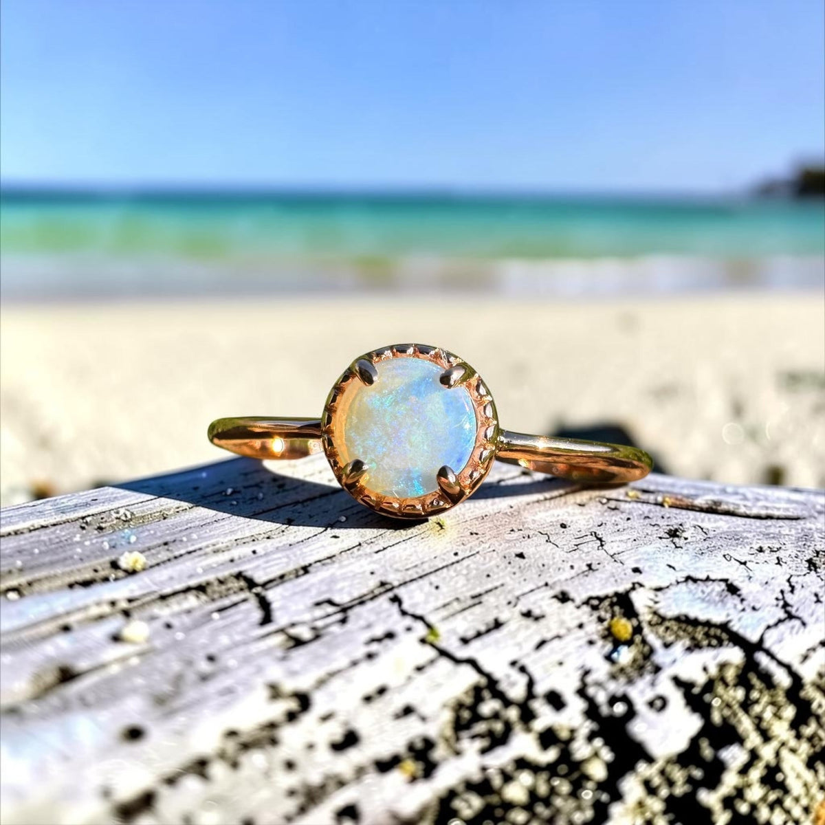 0.5ct Coober Pedy Opal Ring ~ 'Little Blue Lake Glow' | Rose Gold Coated 925 Sterling Silver | Solid Australian Opal