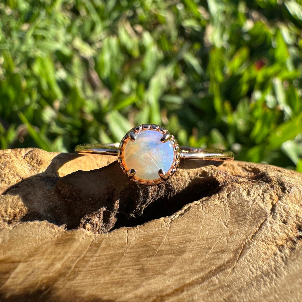0.5ct Coober Pedy Opal Ring ~ 'Little Blue Lake Glow' | Rose Gold Coated 925 Sterling Silver | Solid Australian Opal