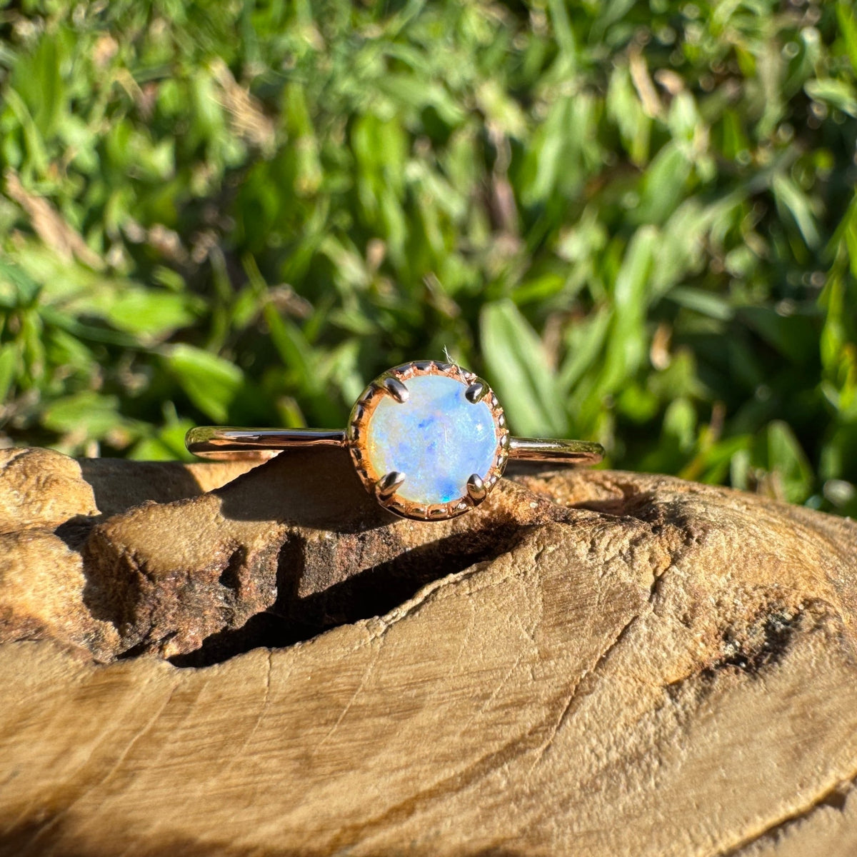 0.5ct Coober Pedy Opal Ring ~ 'Little Blue Lake Glow' | Rose Gold Coated 925 Sterling Silver | Solid Australian Opal