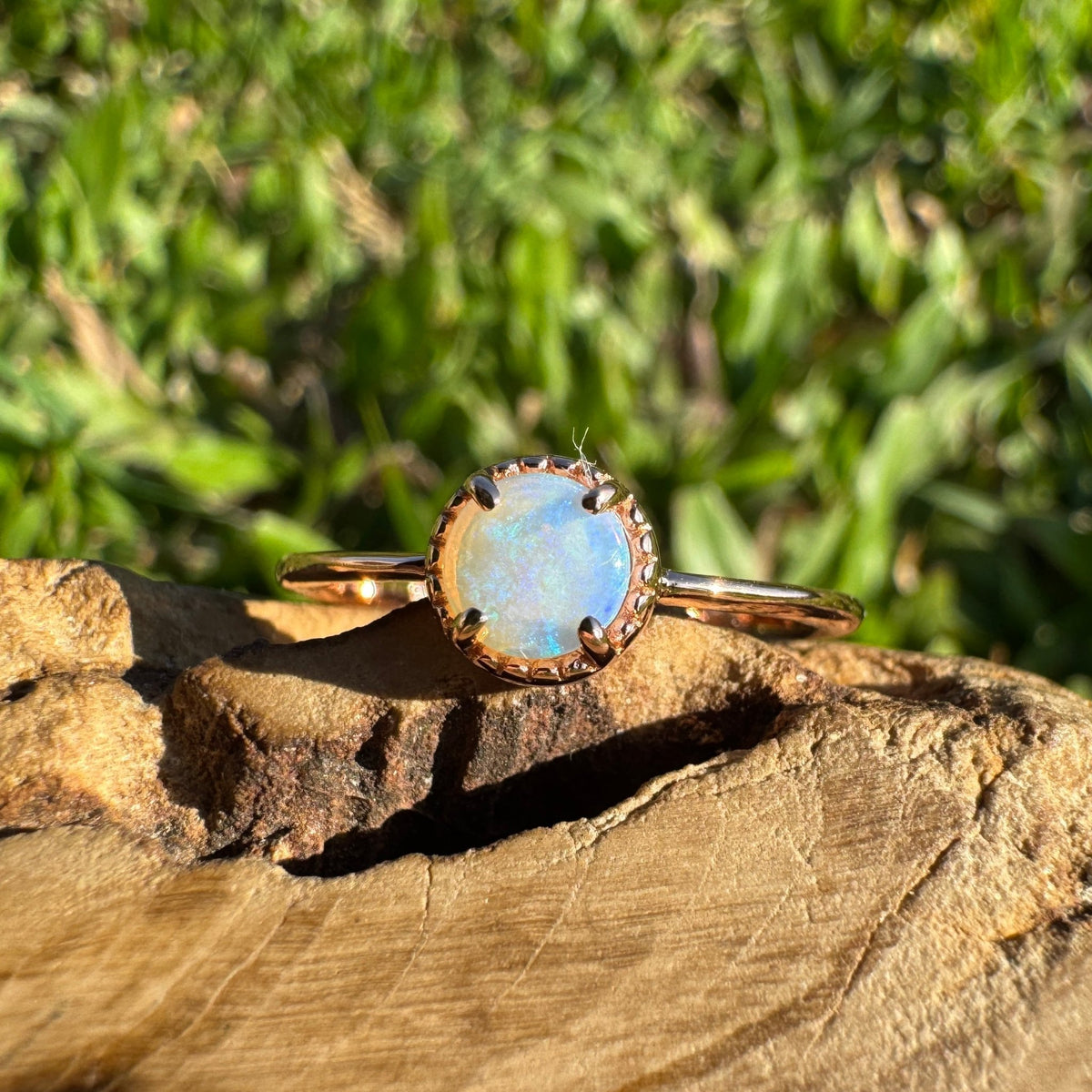 0.5ct Coober Pedy Opal Ring ~ 'Little Blue Lake Glow' | Rose Gold Coated 925 Sterling Silver | Solid Australian Opal