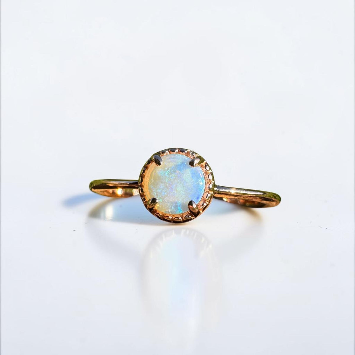 0.5ct Coober Pedy Opal Ring ~ 'Little Blue Lake Glow' | Rose Gold Coated 925 Sterling Silver | Solid Australian Opal