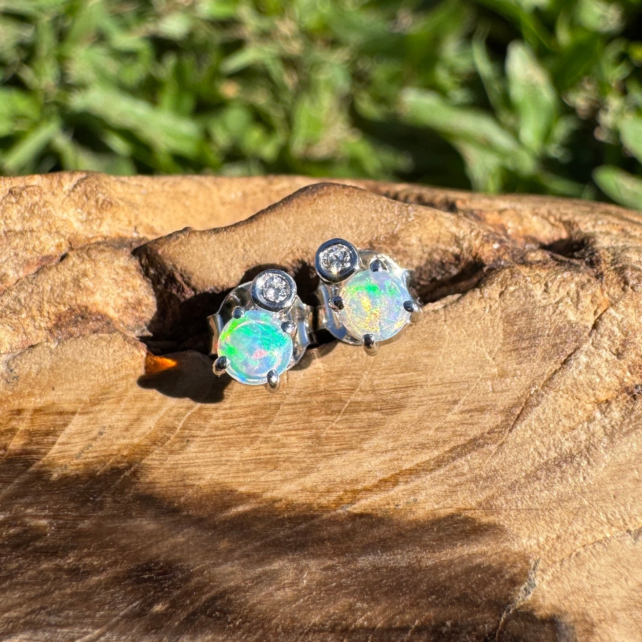 0.5ct Coober Pedy Opal Stud Earrings ~ 'Umoona Twin Sparks' | 925 Sterling Silver | Solid Australian Opal