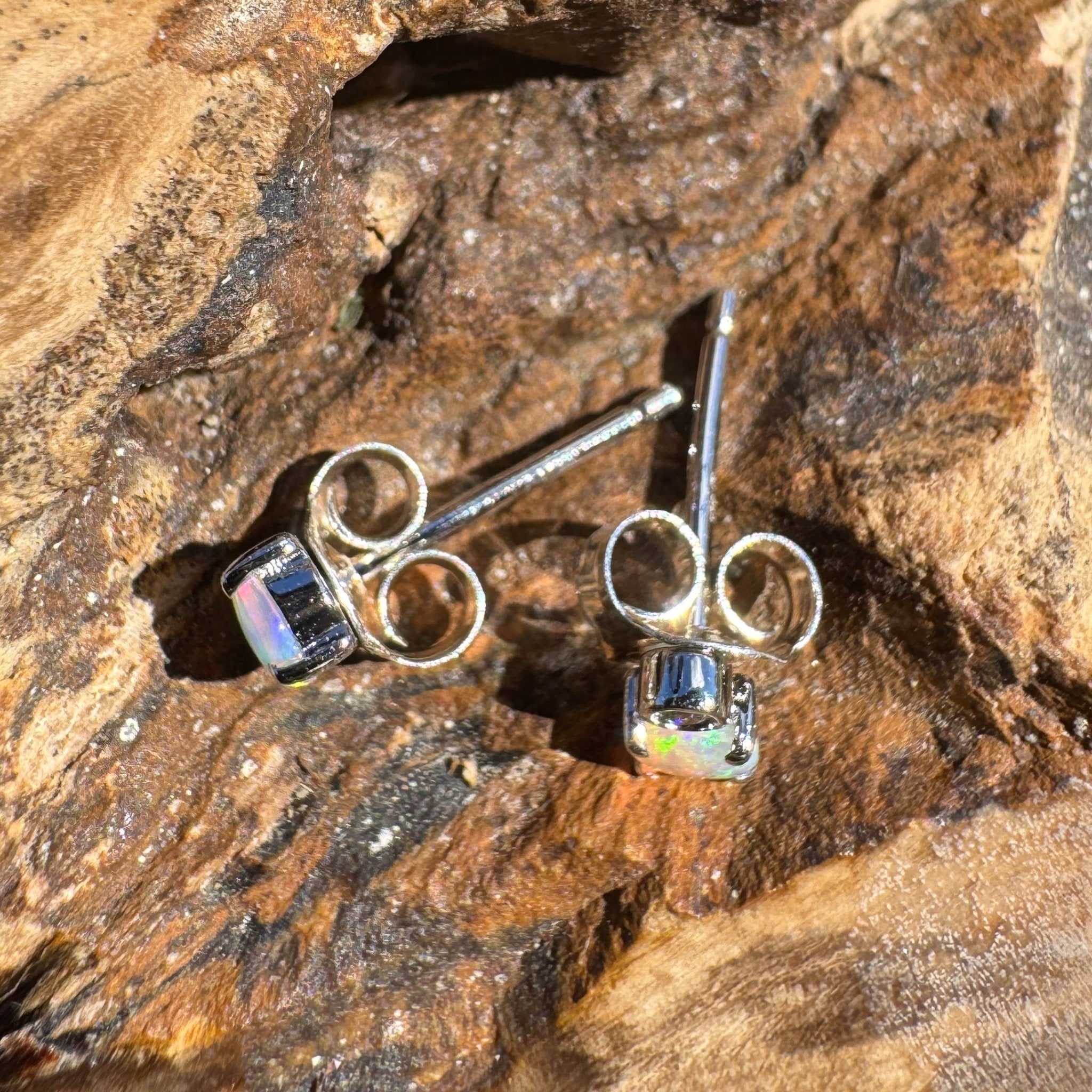 0.5ct Coober Pedy Opal Stud Earrings ~ 'Umoona Twin Sparks' | 925 Sterling Silver | Solid Australian Opal