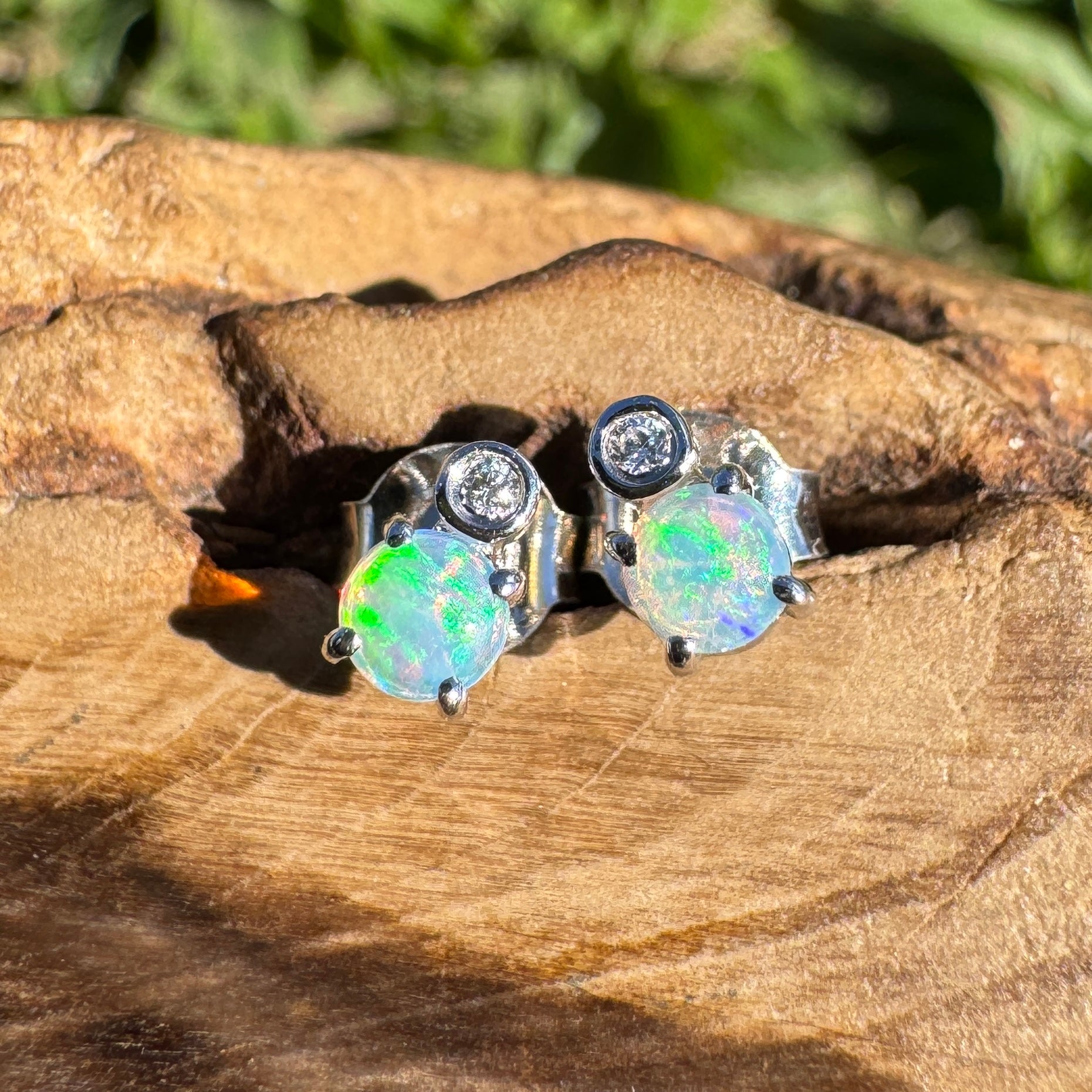0.5ct Coober Pedy Opal Stud Earrings ~ 'Umoona Twin Sparks' | 925 Sterling Silver | Solid Australian Opal