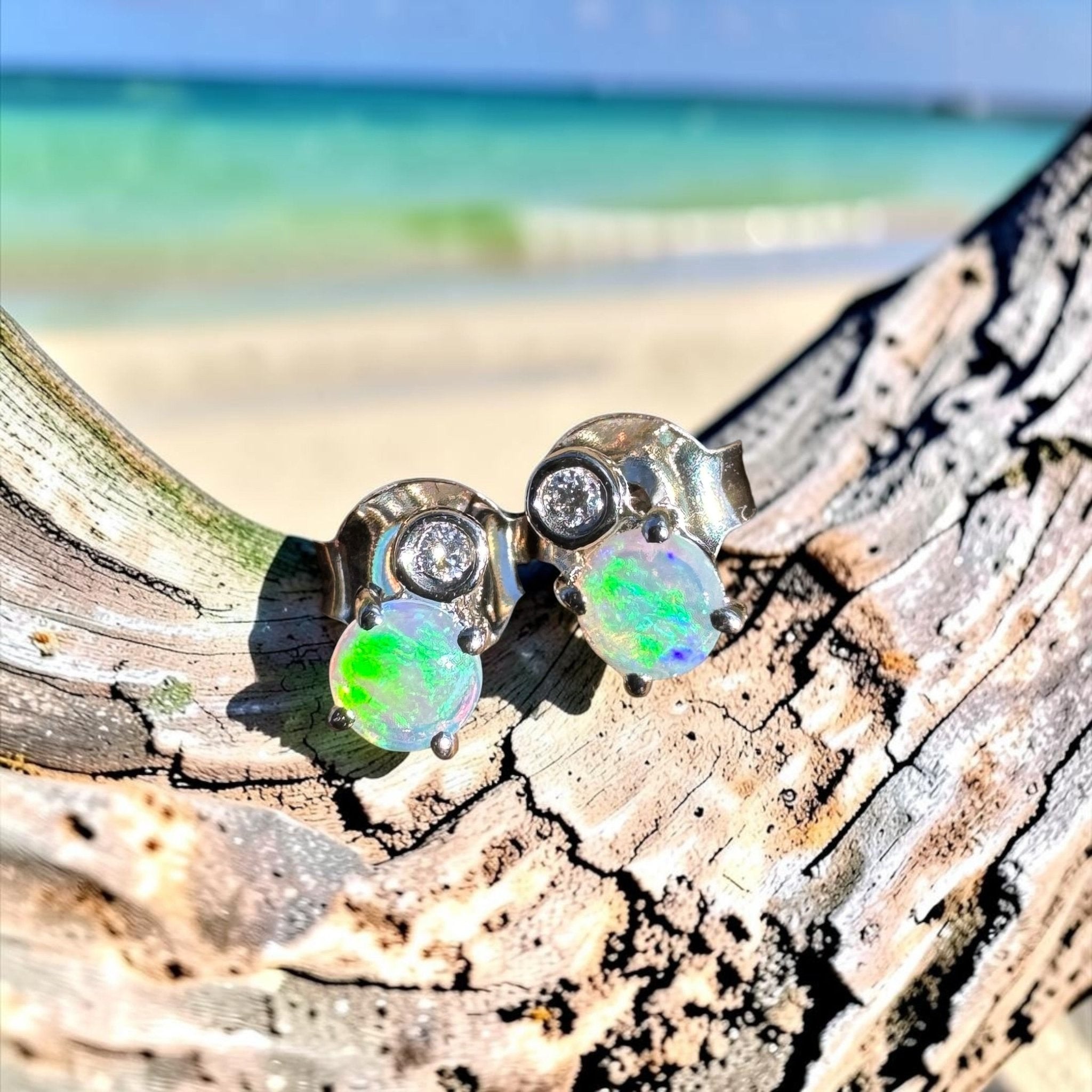 0.5ct Coober Pedy Opal Stud Earrings ~ 'Umoona Twin Sparks' | 925 Sterling Silver | Solid Australian Opal