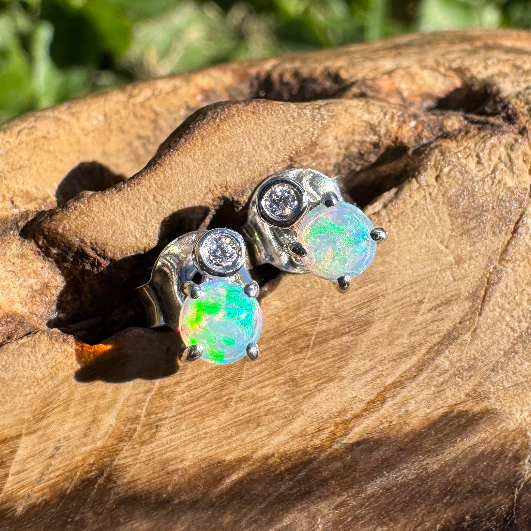0.5ct Coober Pedy Opal Stud Earrings ~ 'Umoona Twin Sparks' | 925 Sterling Silver | Solid Australian Opal