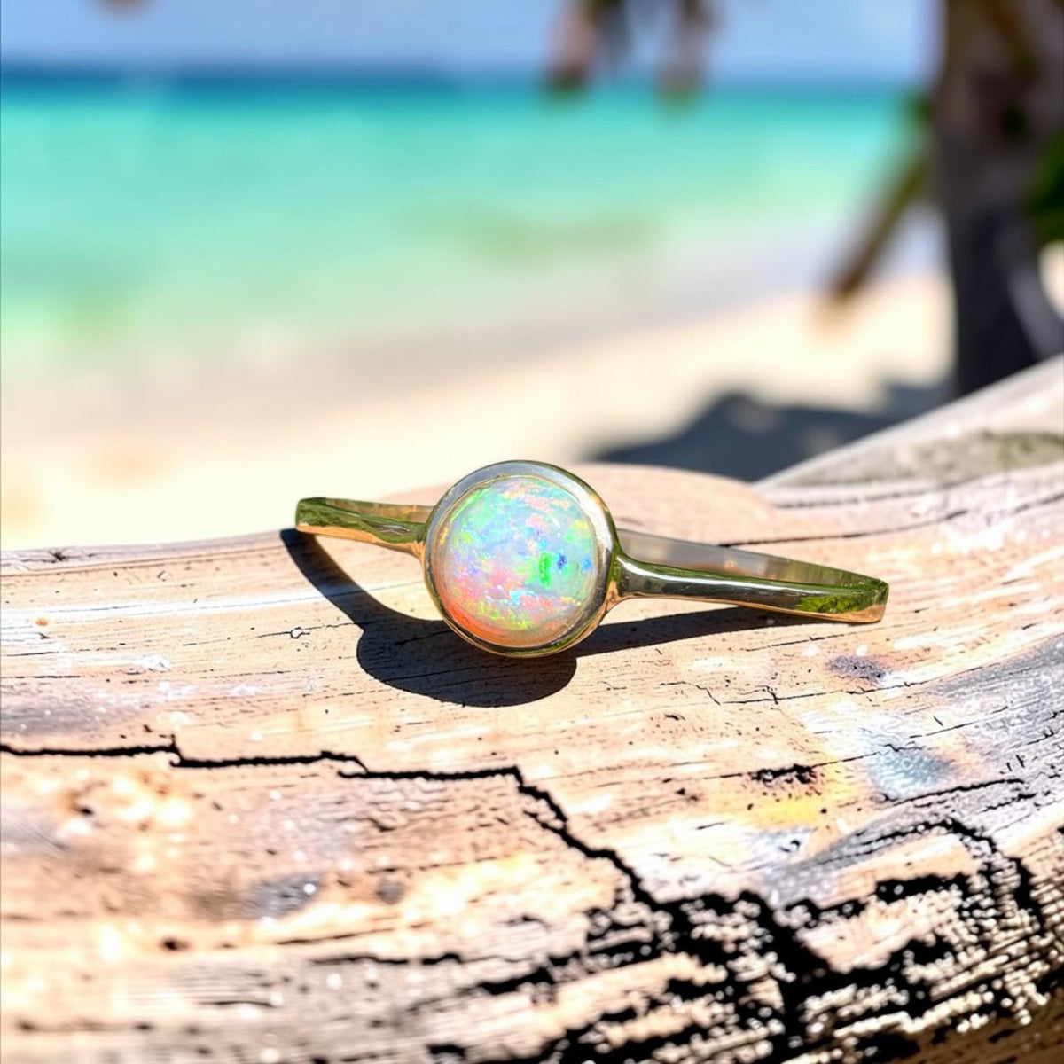 0.5ct Lightning Ridge Crystal Opal Ring ~ 'Atherton Spectrum' | 9ct Yellow Gold | Solid Australian Opal