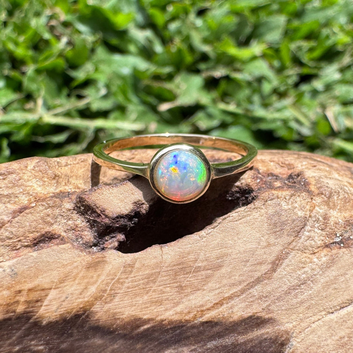 0.5ct Lightning Ridge Crystal Opal Ring ~ 'Daly River Spectrum' | 9ct Yellow Gold | Solid Australian Opal
