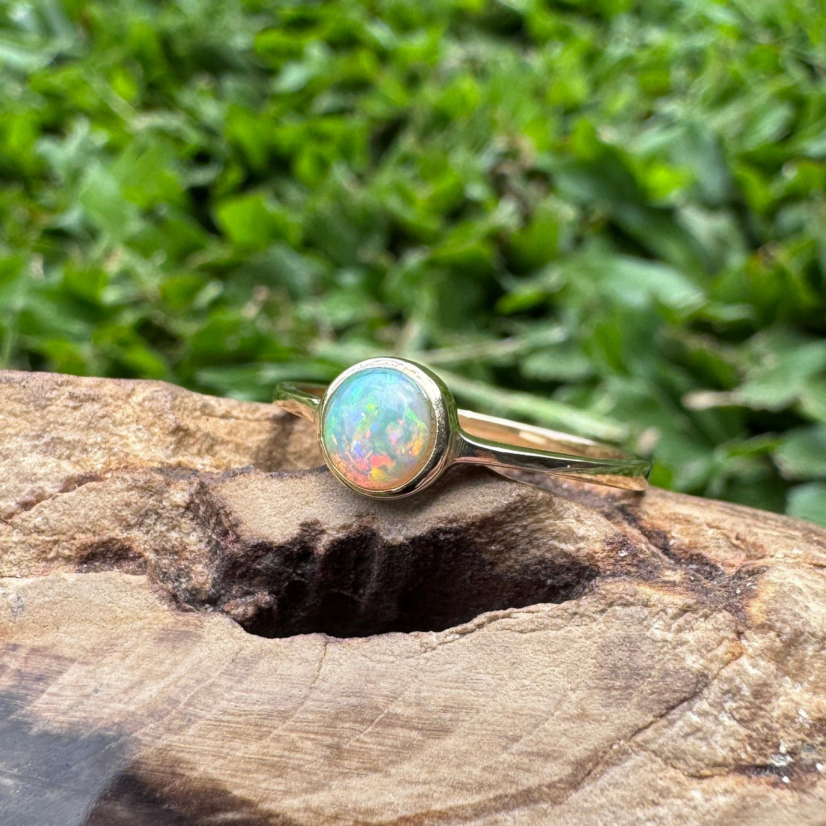 0.5ct Lightning Ridge Crystal Opal Ring ~ 'Daly River Spectrum' | 9ct Yellow Gold | Solid Australian Opal