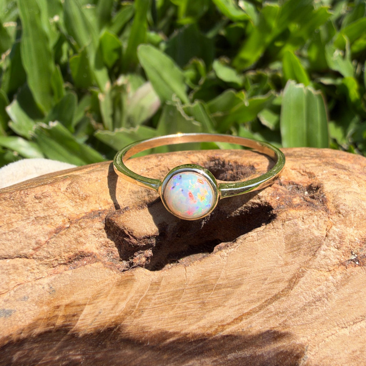 0.5ct Lightning Ridge Crystal Opal Ring ~ 'Freycinet Spectrum' | 9ct Yellow Gold | Solid Australian Opal