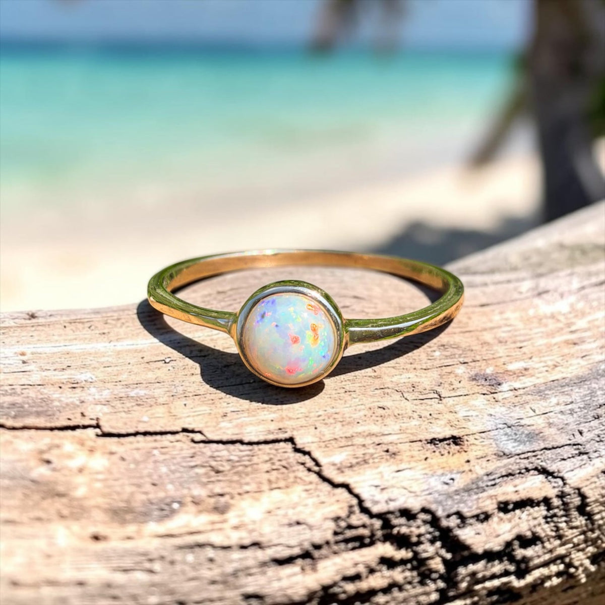 0.5ct Lightning Ridge Crystal Opal Ring ~ 'Freycinet Spectrum' | 9ct Yellow Gold | Solid Australian Opal