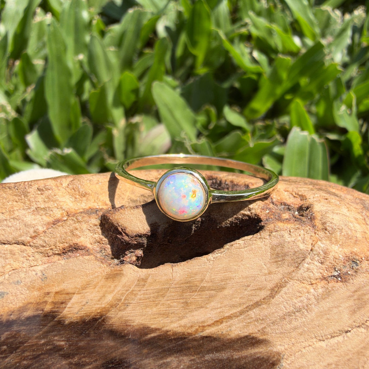 0.5ct Lightning Ridge Crystal Opal Ring ~ 'Freycinet Spectrum' | 9ct Yellow Gold | Solid Australian Opal