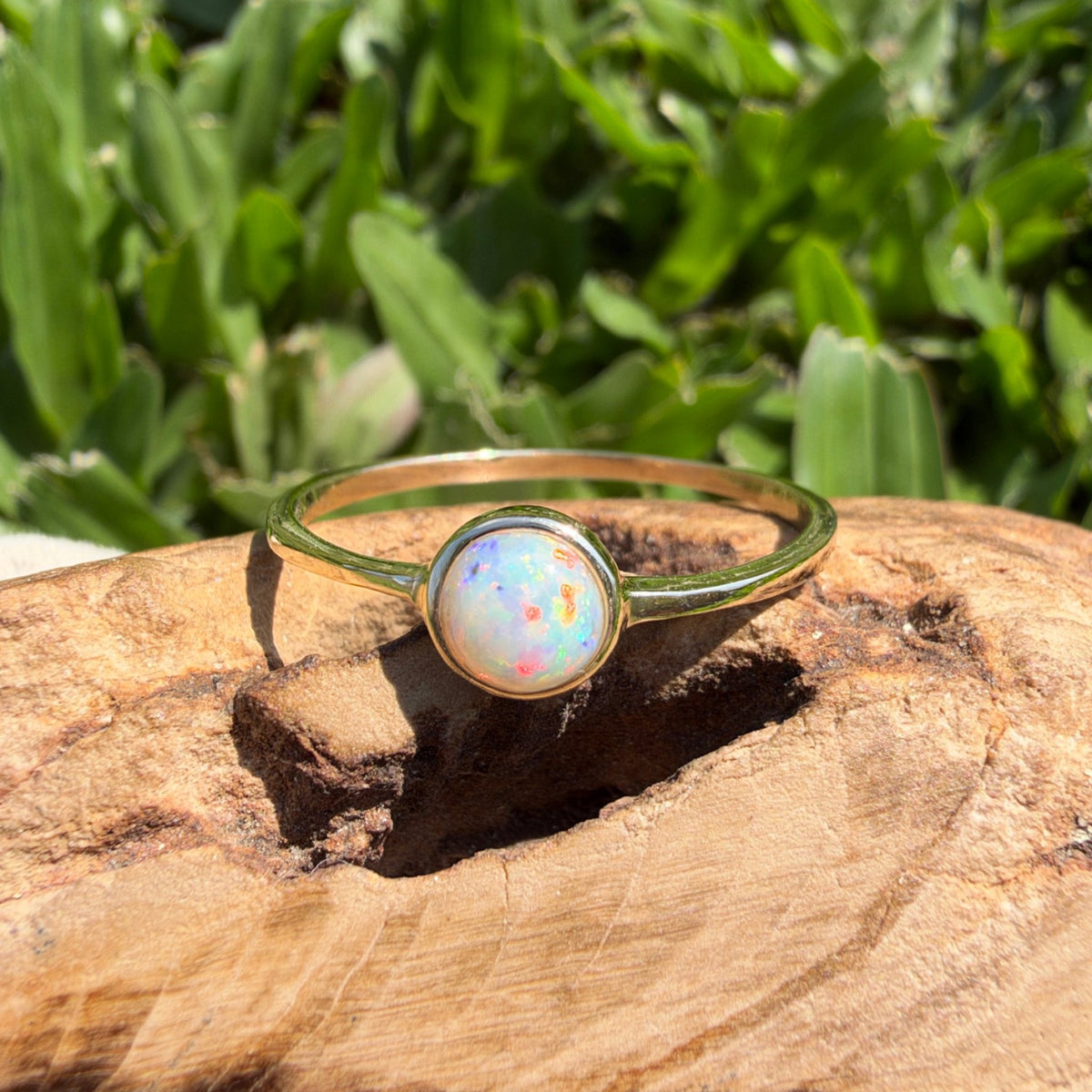 0.5ct Lightning Ridge Crystal Opal Ring ~ 'Freycinet Spectrum' | 9ct Yellow Gold | Solid Australian Opal