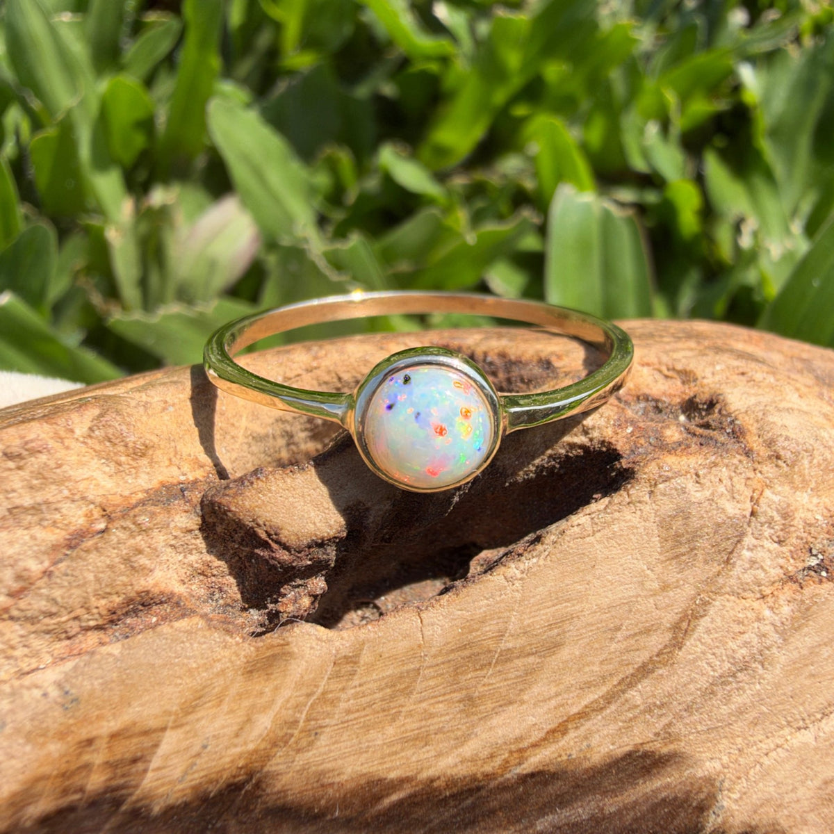 0.5ct Lightning Ridge Crystal Opal Ring ~ 'Freycinet Spectrum' | 9ct Yellow Gold | Solid Australian Opal