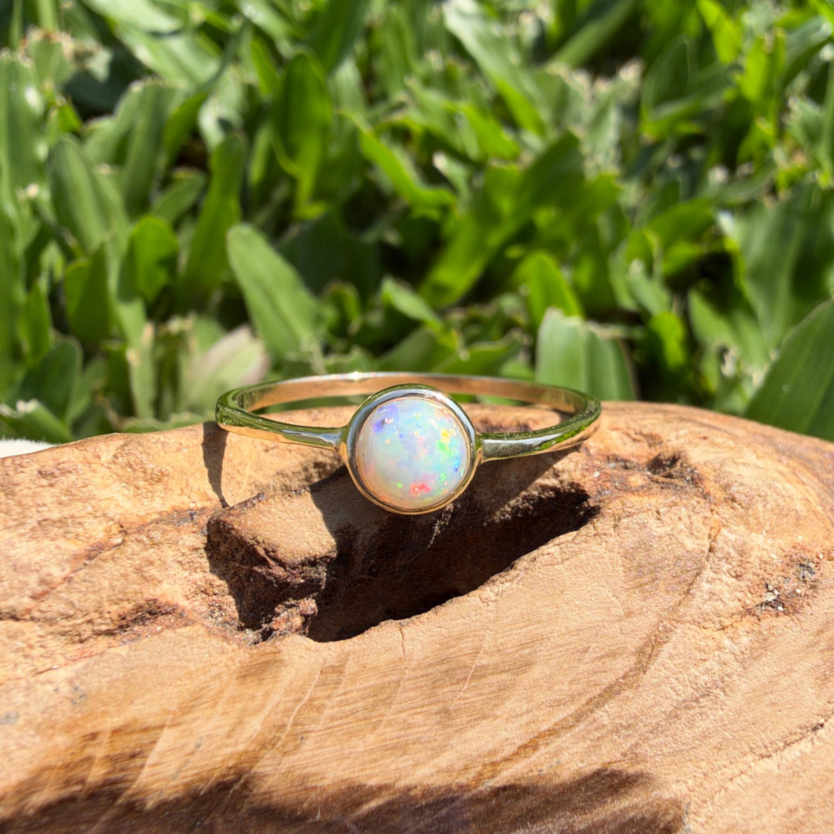 0.5ct Lightning Ridge Crystal Opal Ring ~ 'Freycinet Spectrum' | 9ct Yellow Gold | Solid Australian Opal