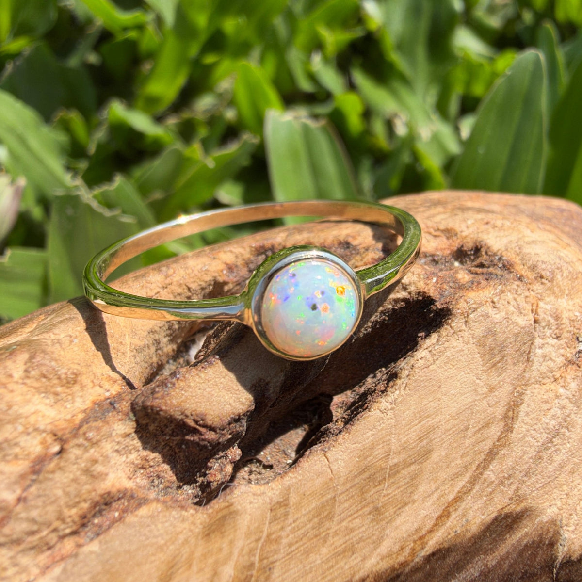 0.5ct Lightning Ridge Crystal Opal Ring ~ 'Freycinet Spectrum' | 9ct Yellow Gold | Solid Australian Opal