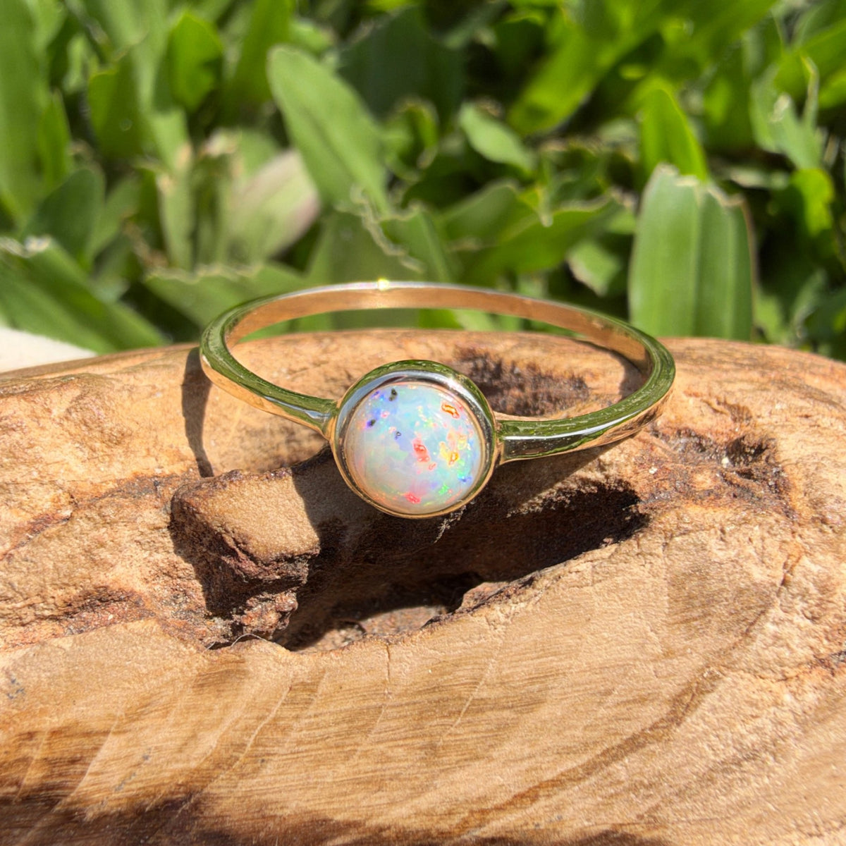 0.5ct Lightning Ridge Crystal Opal Ring ~ 'Freycinet Spectrum' | 9ct Yellow Gold | Solid Australian Opal
