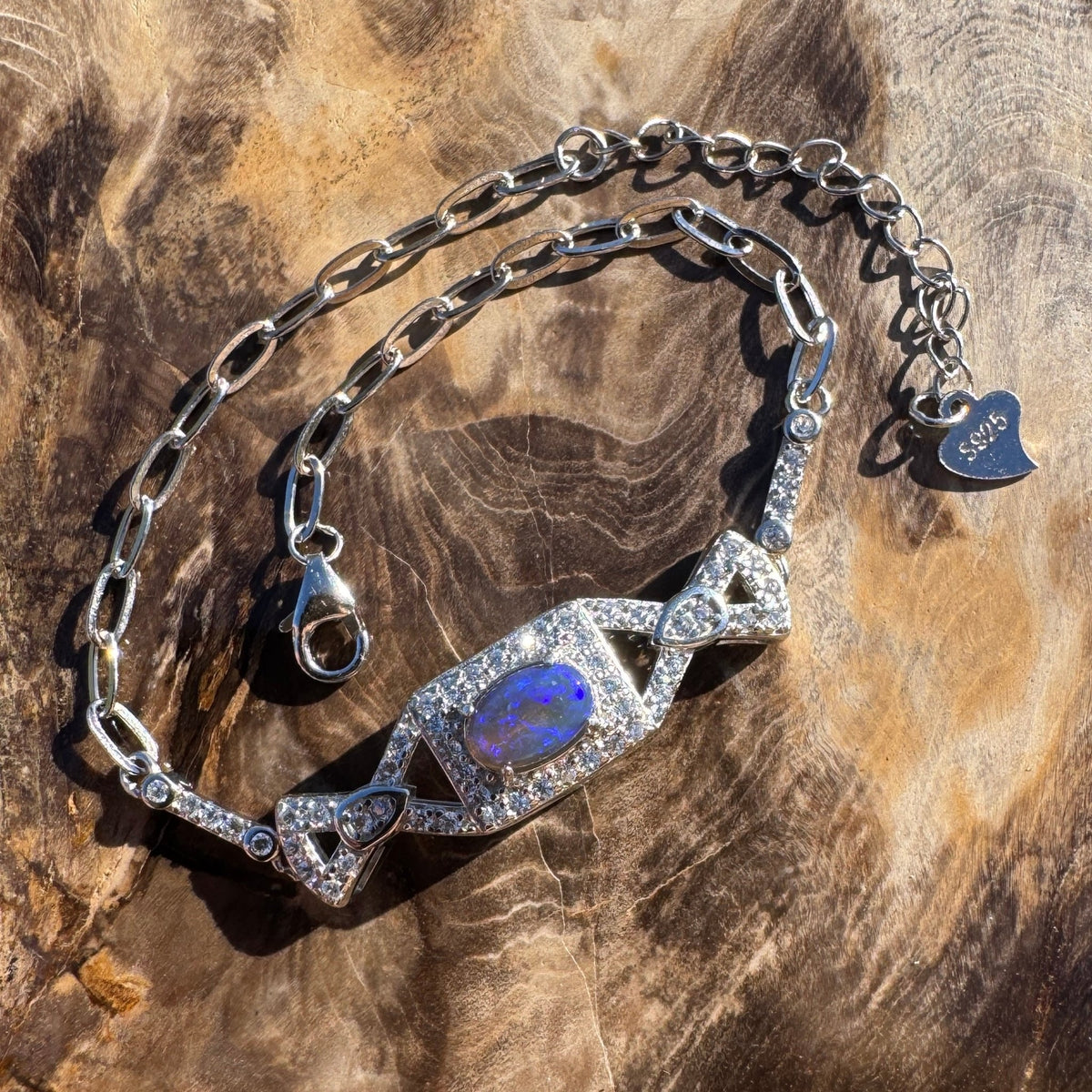 0.5ct Lightning Ridge Opal Bracelet ~ 'Beltana Tide' | 925 Sterling Silver | Solid Australian Opal