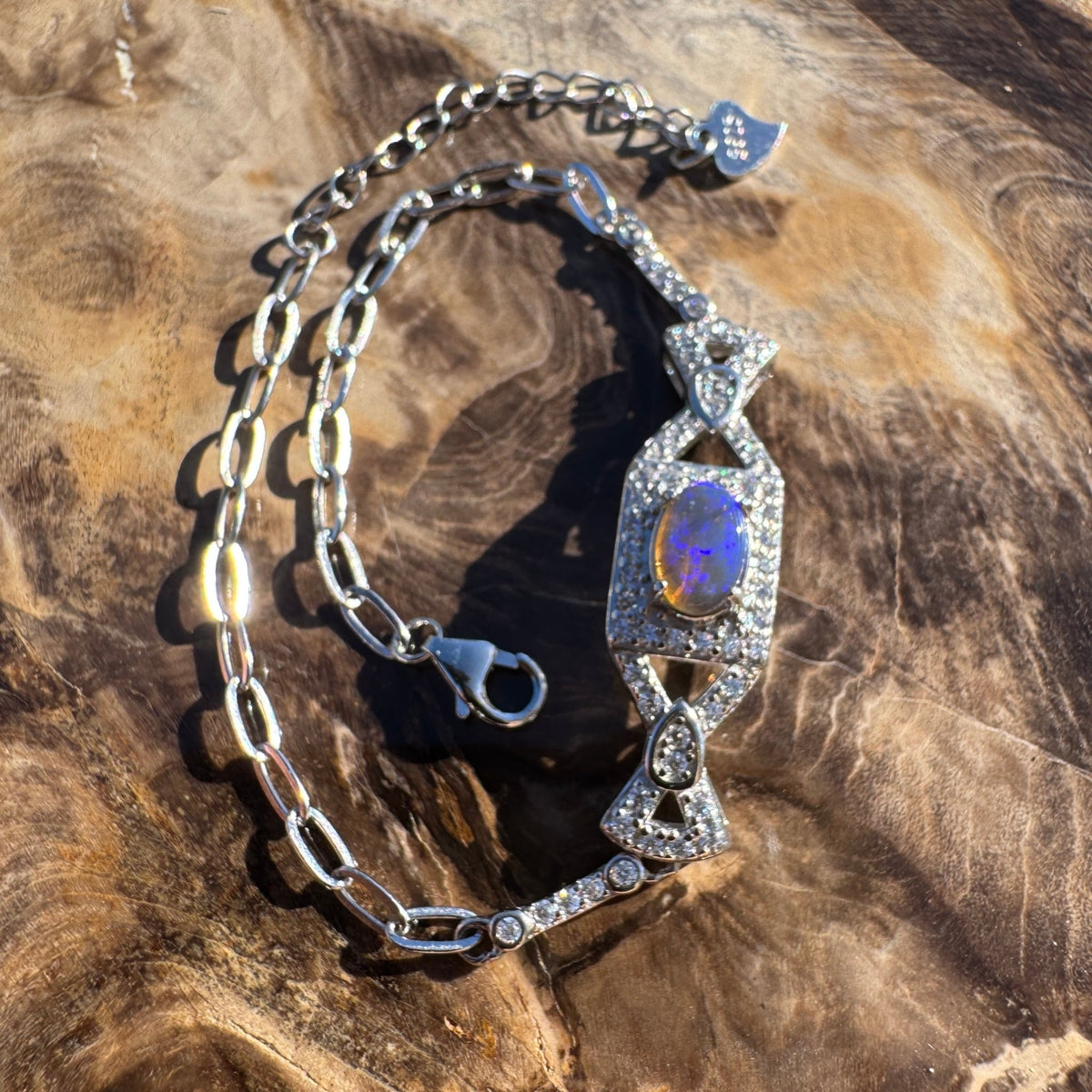 0.5ct Lightning Ridge Opal Bracelet ~ 'Beltana Tide' | 925 Sterling Silver | Solid Australian Opal