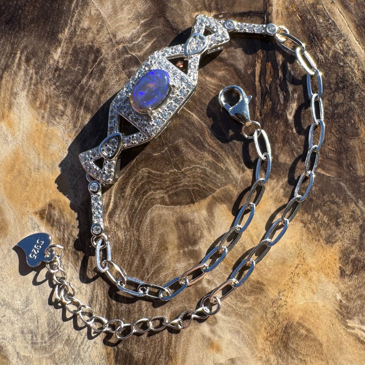 0.5ct Lightning Ridge Opal Bracelet ~ 'Beltana Tide' | 925 Sterling Silver | Solid Australian Opal