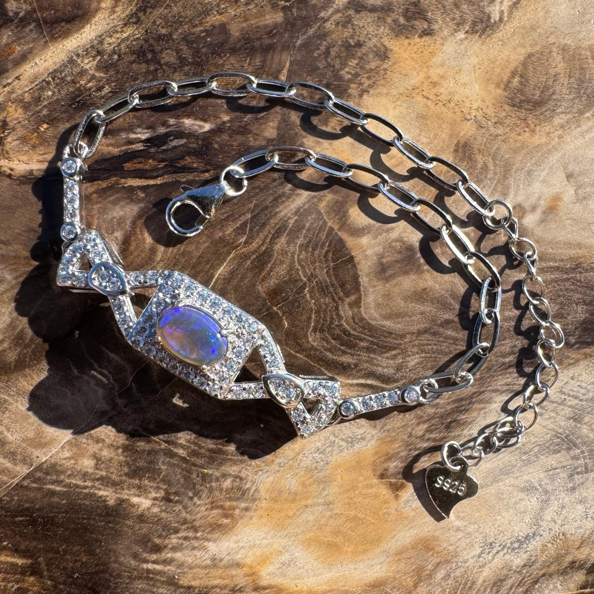 0.5ct Lightning Ridge Opal Bracelet ~ 'Beltana Tide' | 925 Sterling Silver | Solid Australian Opal