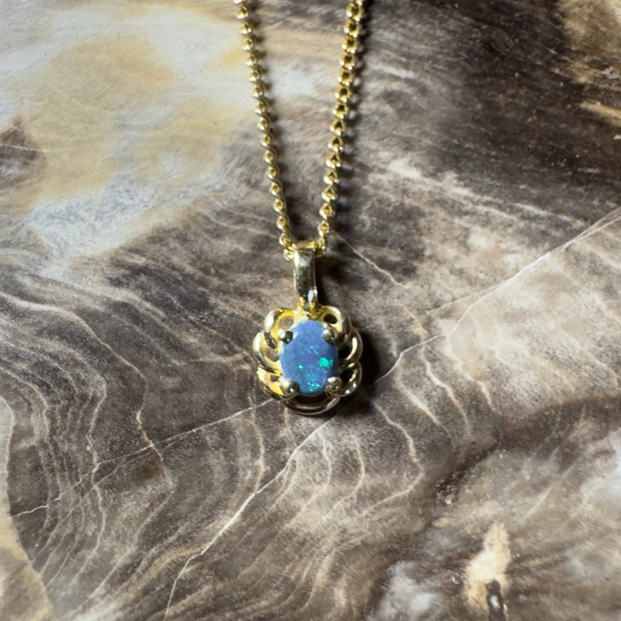 0.5ct Lightning Ridge Opal Pendant Necklace ~ 'Blue North Glimmer' | 18ct Yellow Gold | Solid Australian Opal