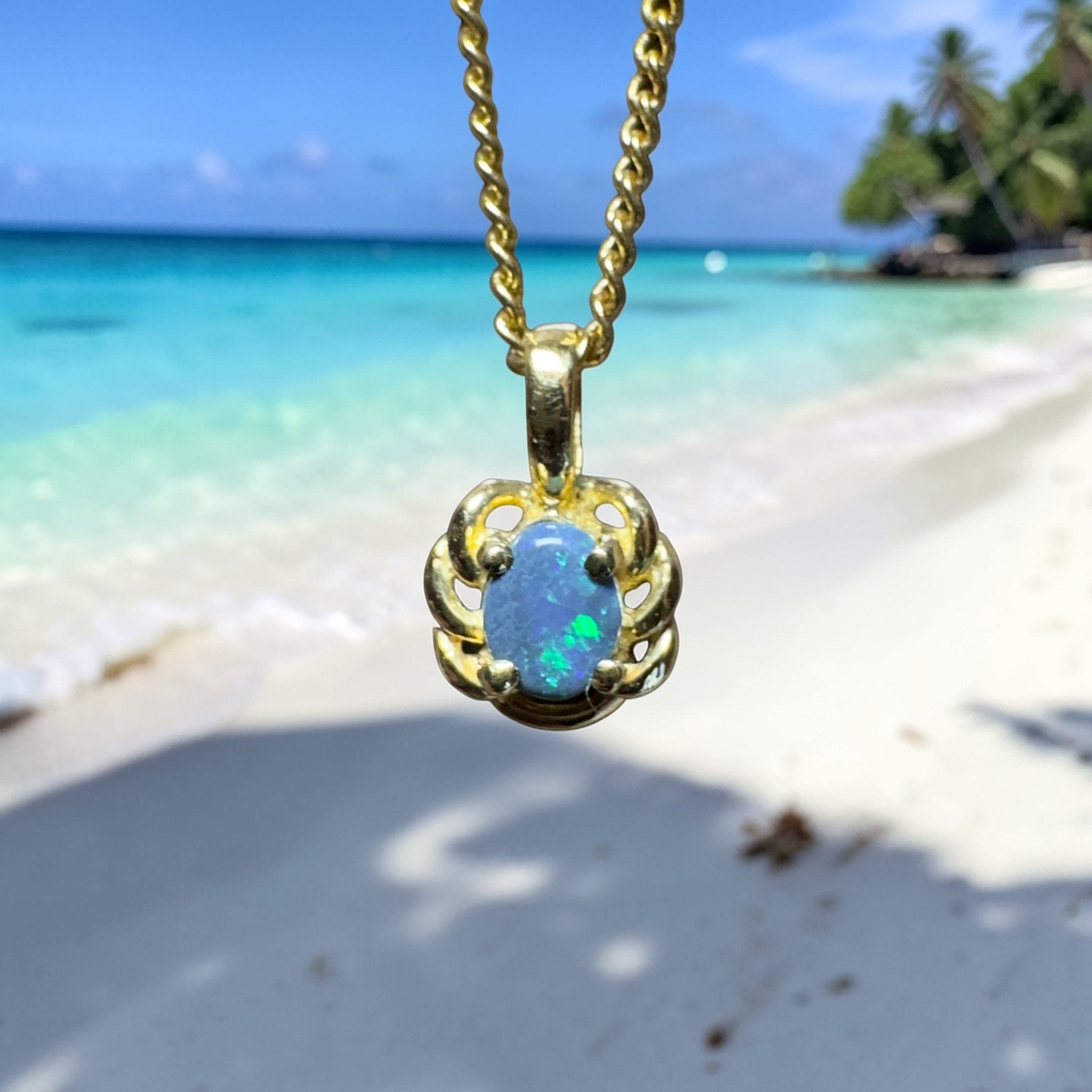 0.5ct Lightning Ridge Opal Pendant Necklace ~ 'Blue North Glimmer' | 18ct Yellow Gold | Solid Australian Opal