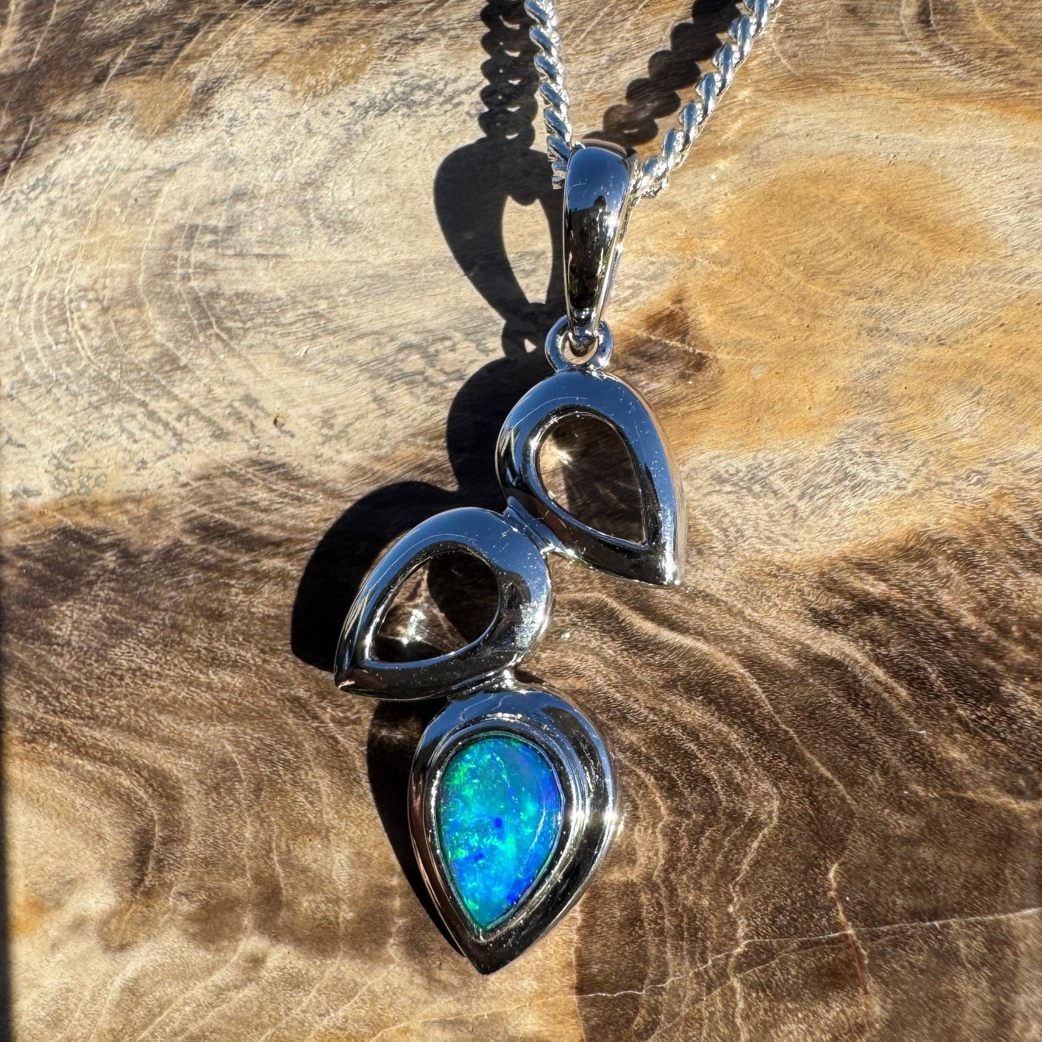 0.5ct Lightning Ridge Opal Pendant Necklace ~ 'Coral Sea Drift' | 925 Sterling Silver | Solid Australian Opal