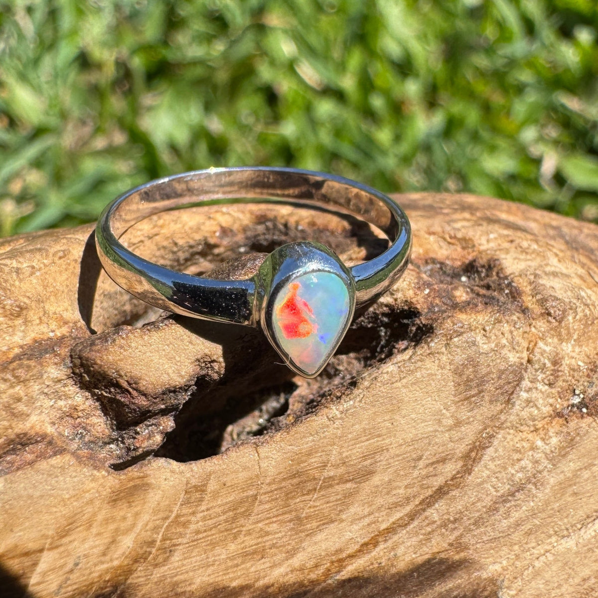 0.5ct Lightning Ridge Opal Ring ~ 'Licola Firelight' | 925 Sterling Silver | Solid Australian Opal