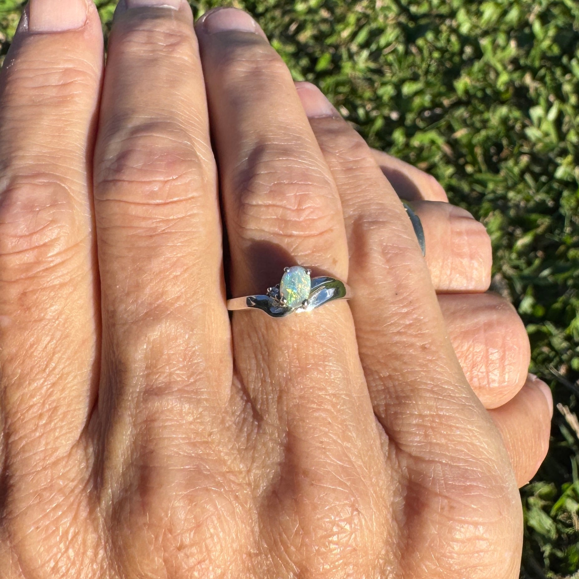 0.5ct Lightning Ridge Semi Black Opal Ring ~ 'Tasman Break' | 925 Sterling Silver | Solid Australian Opal