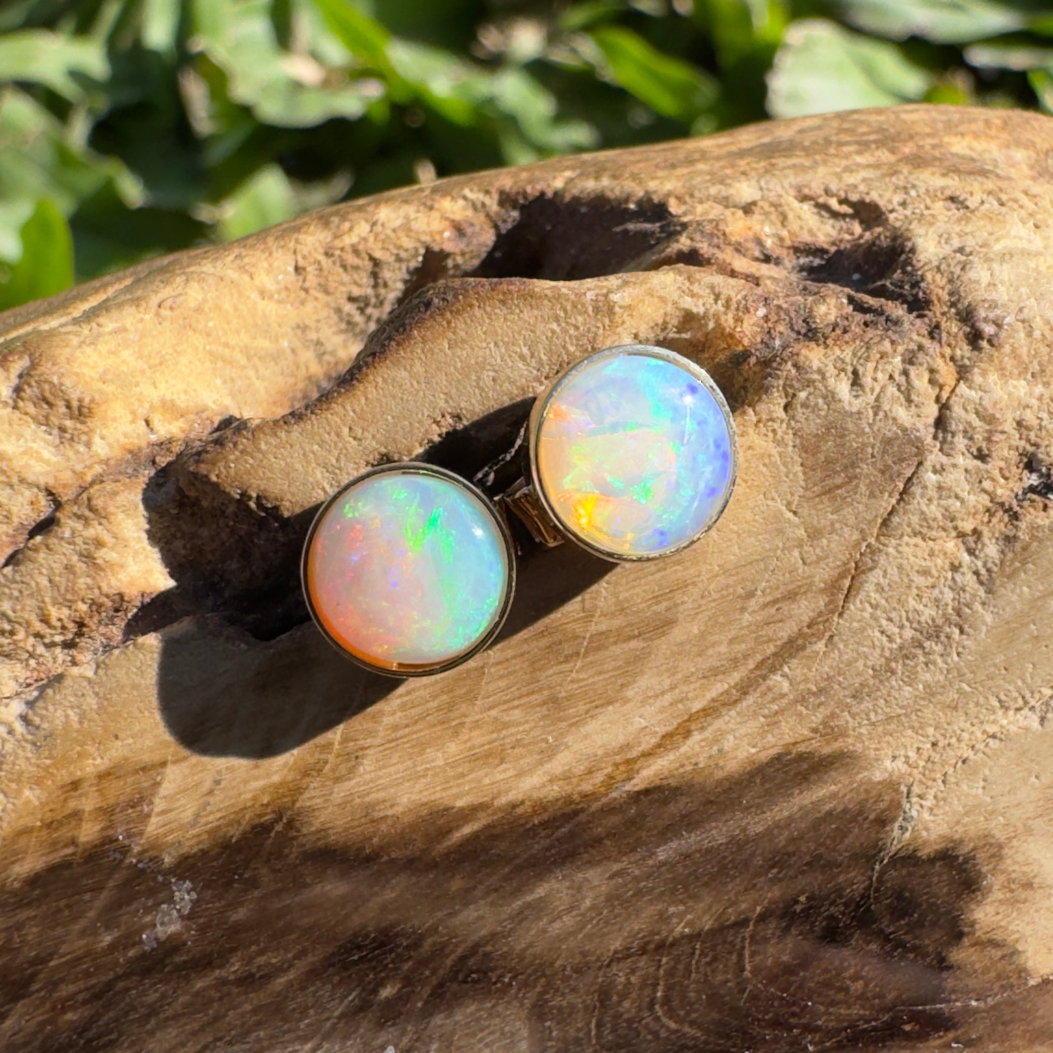 1.6ct Coober Pedy Opal Stud Earrings ~ 'Lorne Sunset' | 14ct Yellow Gold | Solid Australian Opal