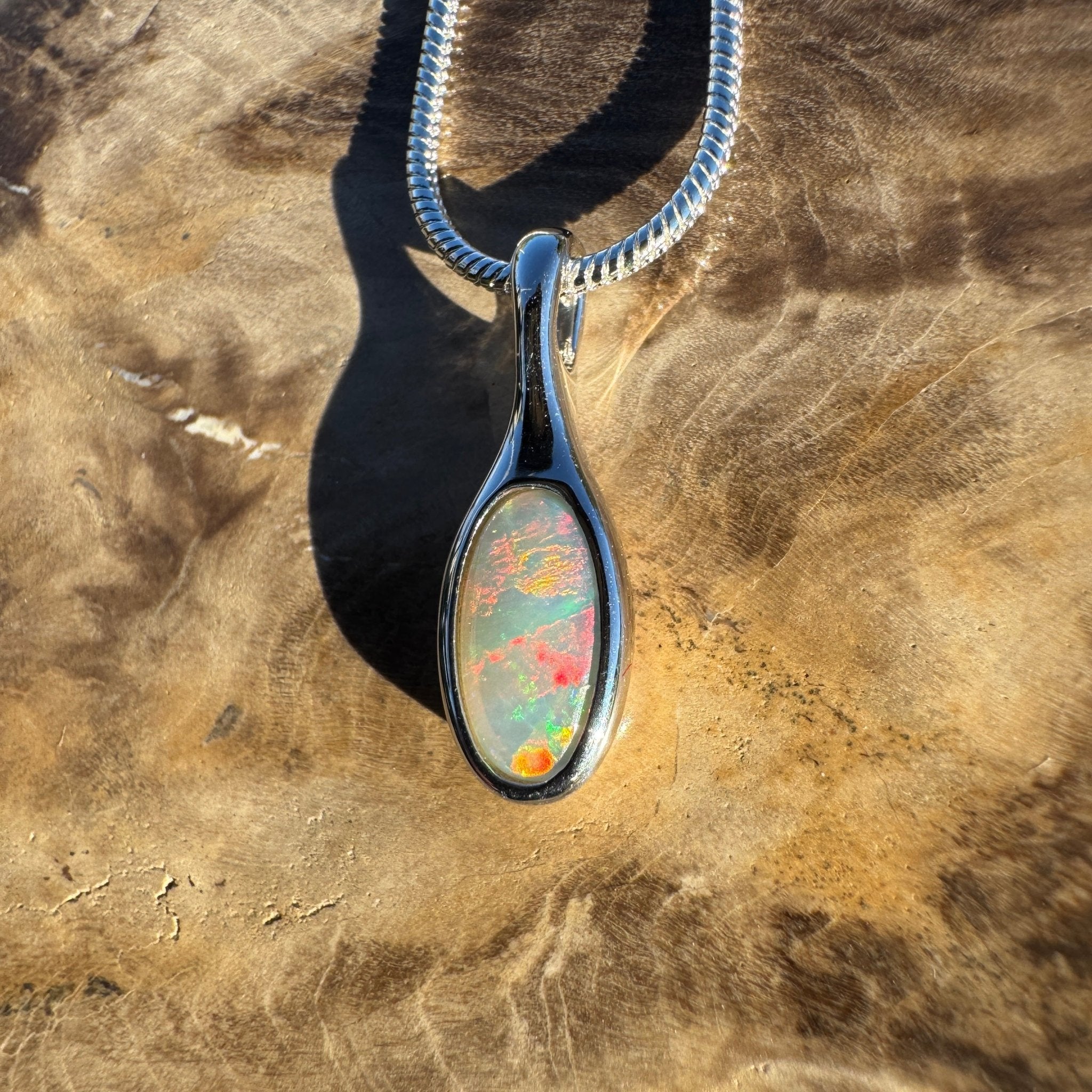 0.65ct Coober Pedy Crystal Opal Pendant Necklace ~ 'Nitmiluk Prism' | 925 Sterling Silver | Solid Australian Opal