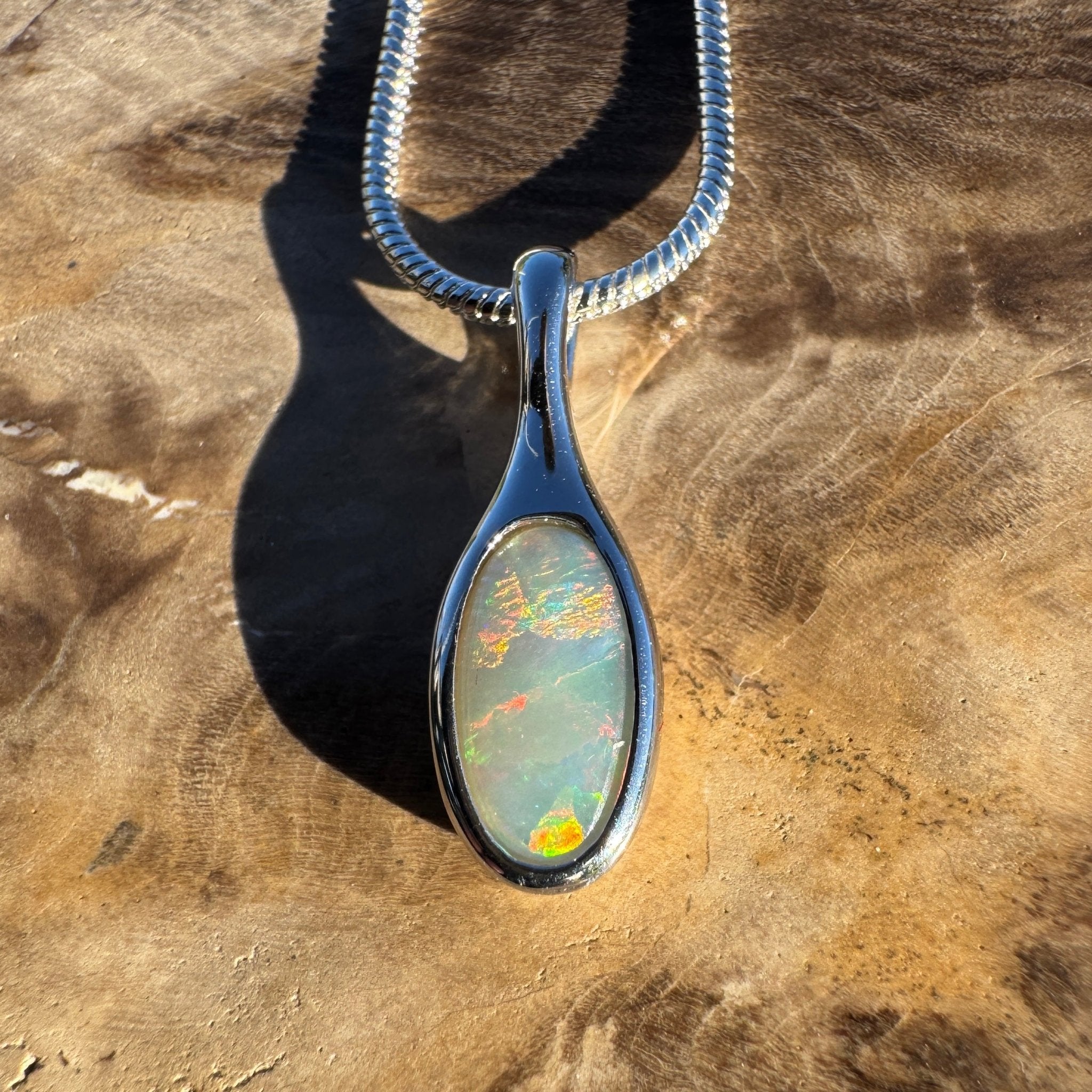 0.65ct Coober Pedy Crystal Opal Pendant Necklace ~ 'Nitmiluk Prism' | 925 Sterling Silver | Solid Australian Opal