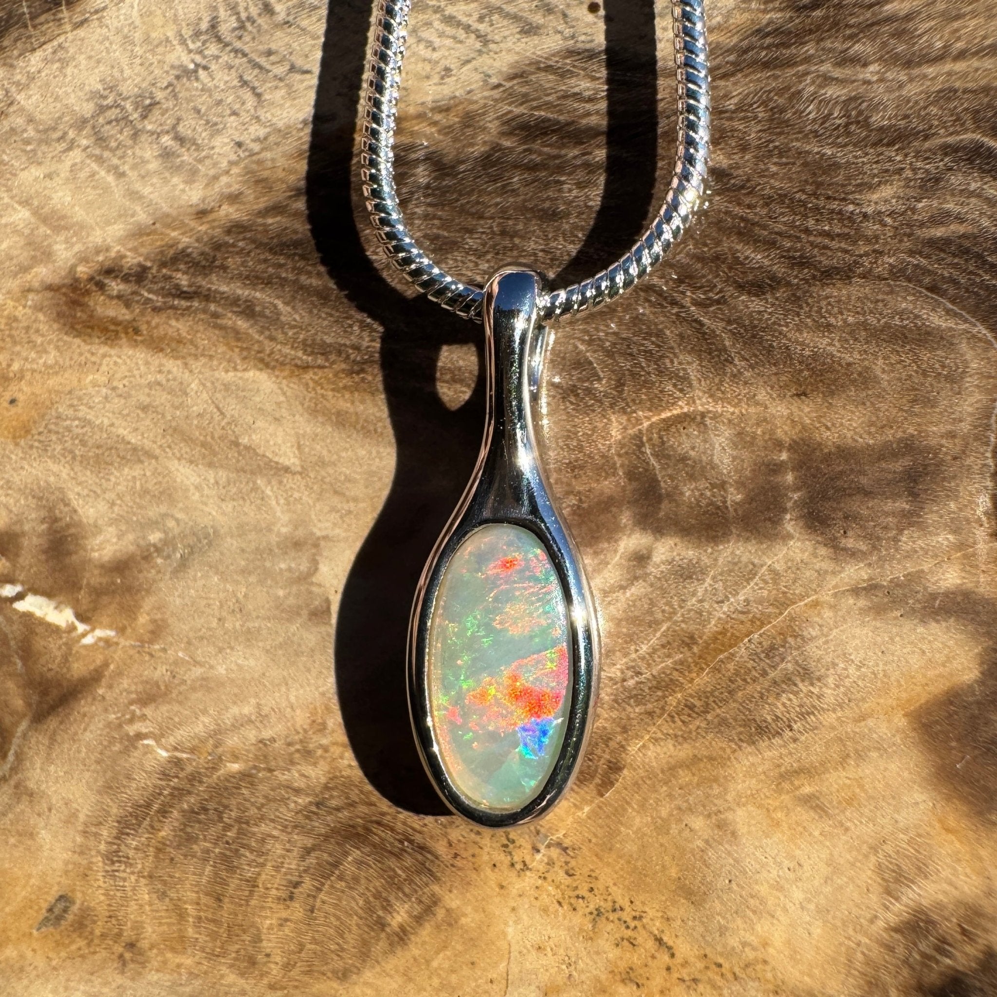 0.65ct Coober Pedy Crystal Opal Pendant Necklace ~ 'Nitmiluk Prism' | 925 Sterling Silver | Solid Australian Opal