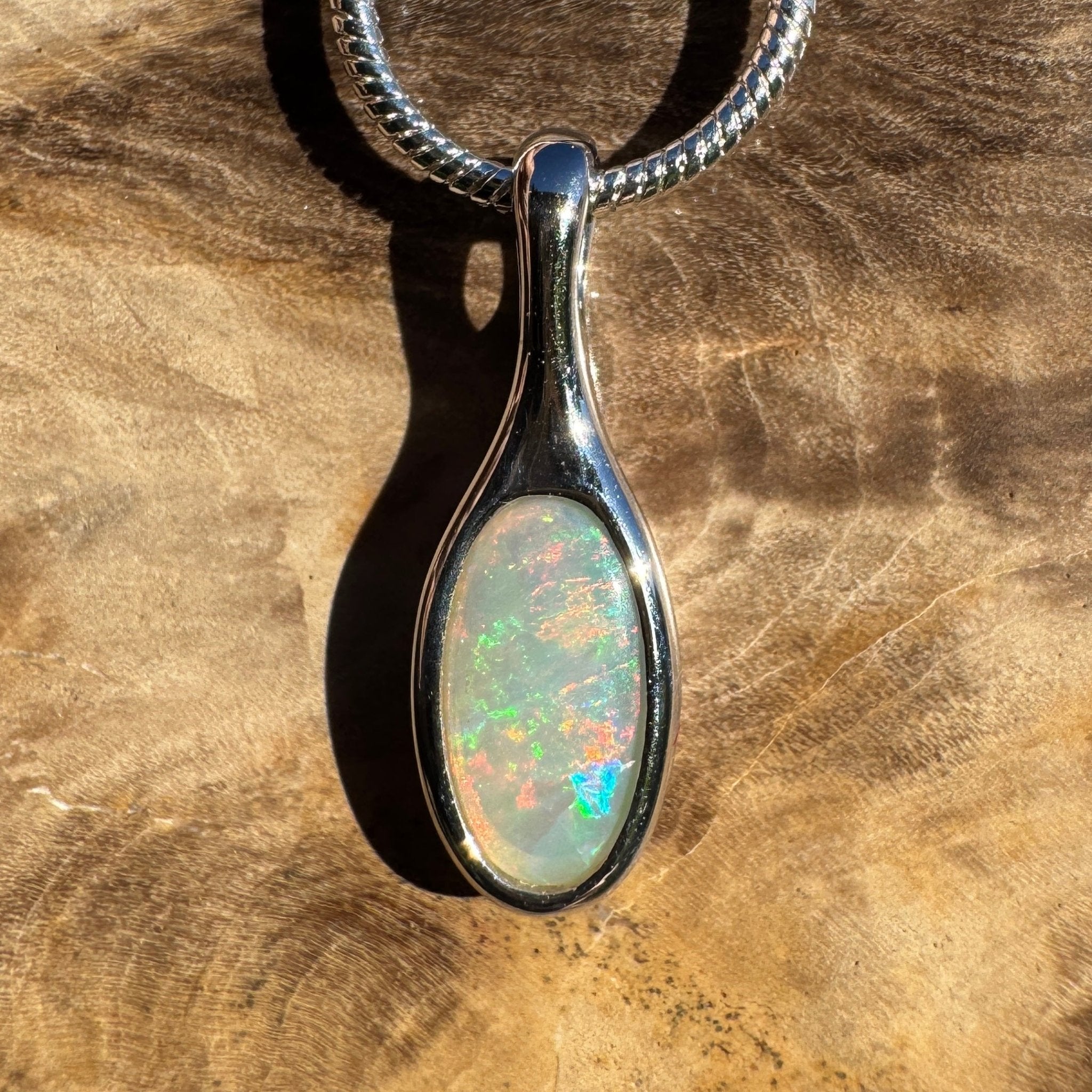 0.65ct Coober Pedy Crystal Opal Pendant Necklace ~ 'Nitmiluk Prism' | 925 Sterling Silver | Solid Australian Opal