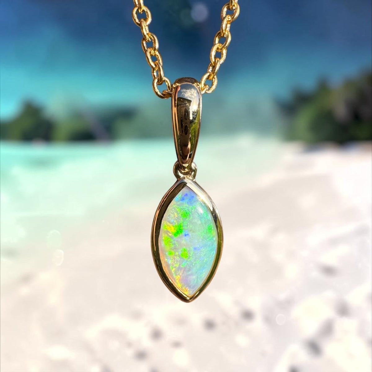 0.6ct Coober Pedy Crystal Opal Pendant Necklace ~ 'Windjana Gold' | 14ct Yellow Gold | Solid Australian Opal