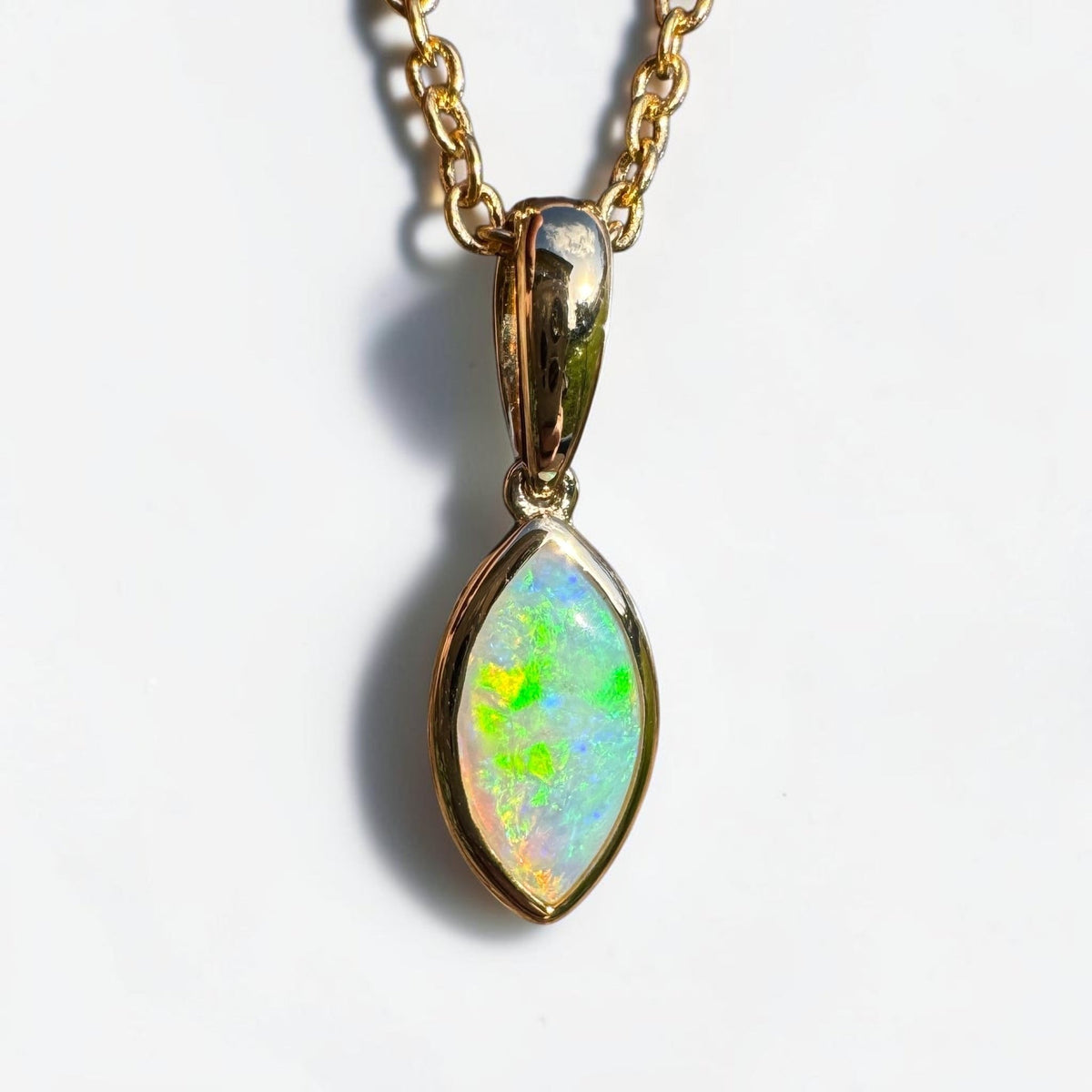 0.6ct Coober Pedy Crystal Opal Pendant Necklace ~ 'Windjana Gold' | 14ct Yellow Gold | Solid Australian Opal