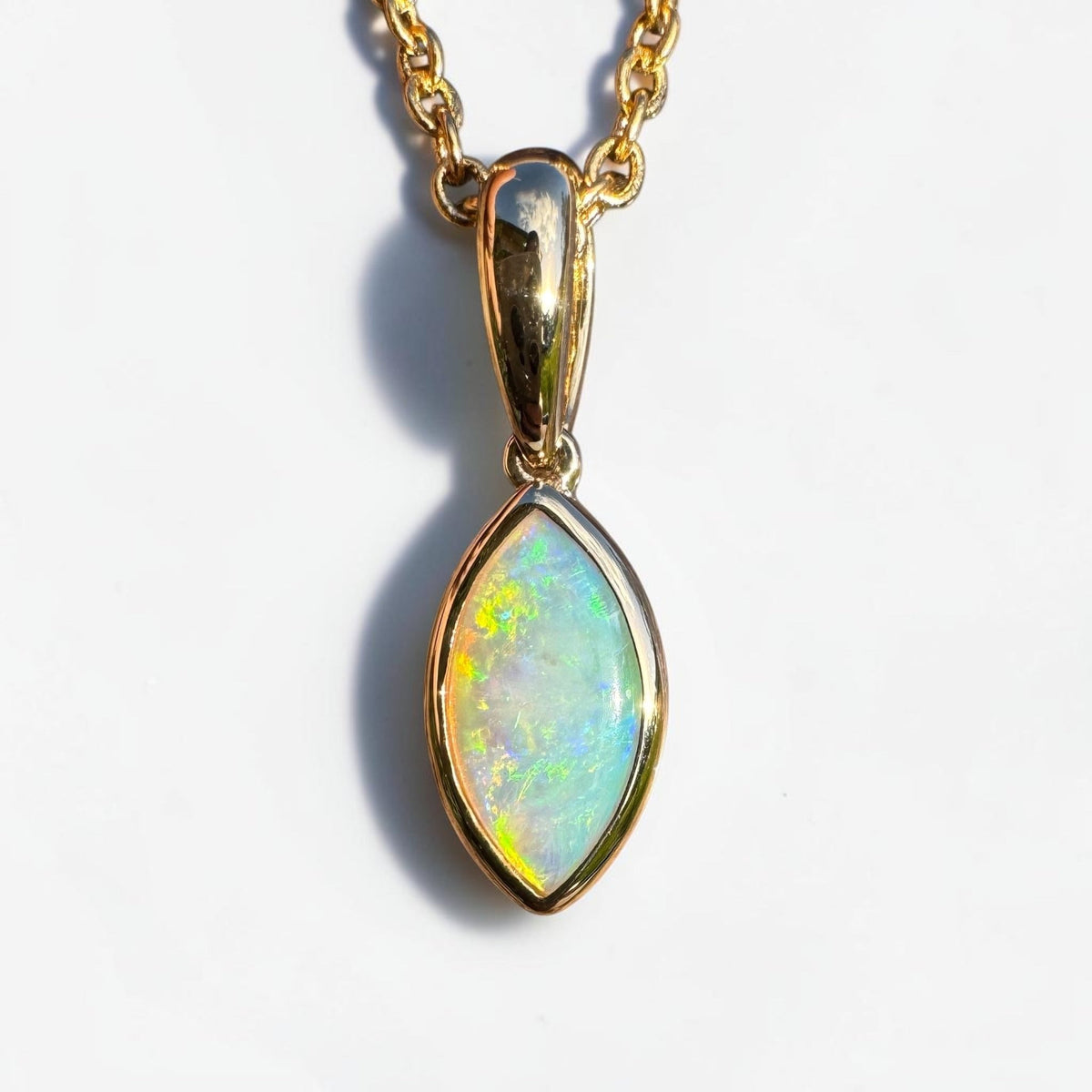 0.6ct Coober Pedy Crystal Opal Pendant Necklace ~ 'Windjana Gold' | 14ct Yellow Gold | Solid Australian Opal