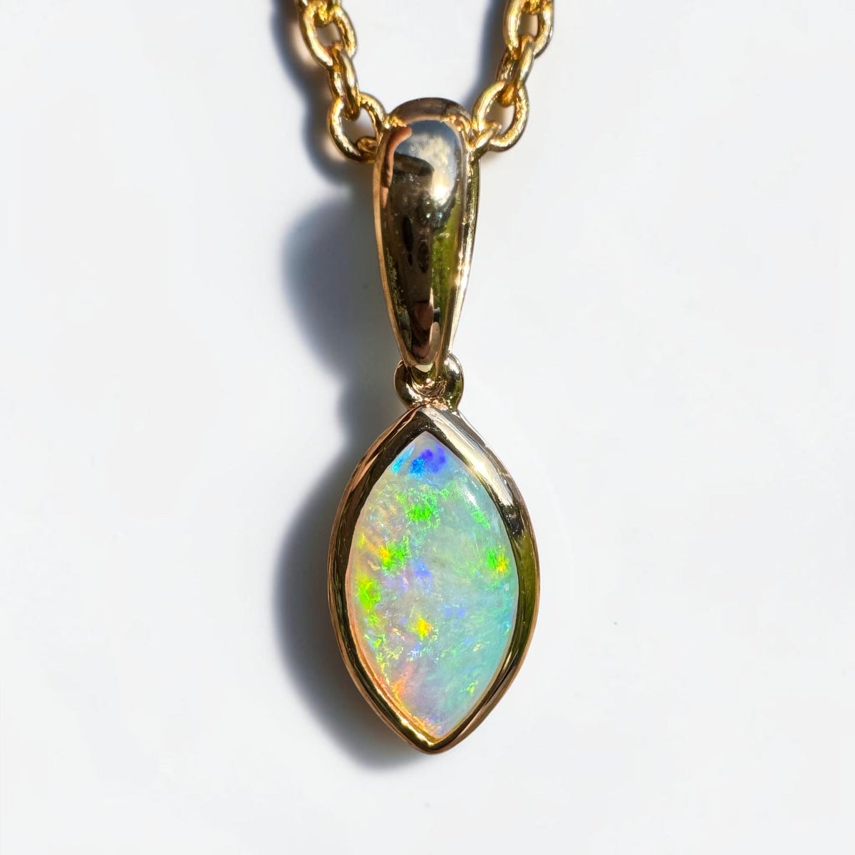 0.6ct Coober Pedy Crystal Opal Pendant Necklace ~ 'Windjana Gold' | 14ct Yellow Gold | Solid Australian Opal