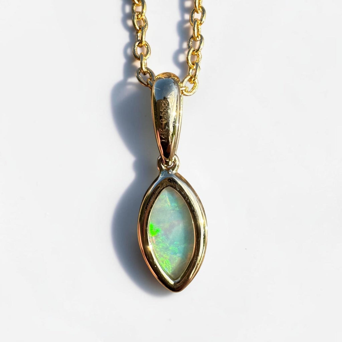 0.6ct Coober Pedy Crystal Opal Pendant Necklace ~ 'Windjana Gold' | 14ct Yellow Gold | Solid Australian Opal