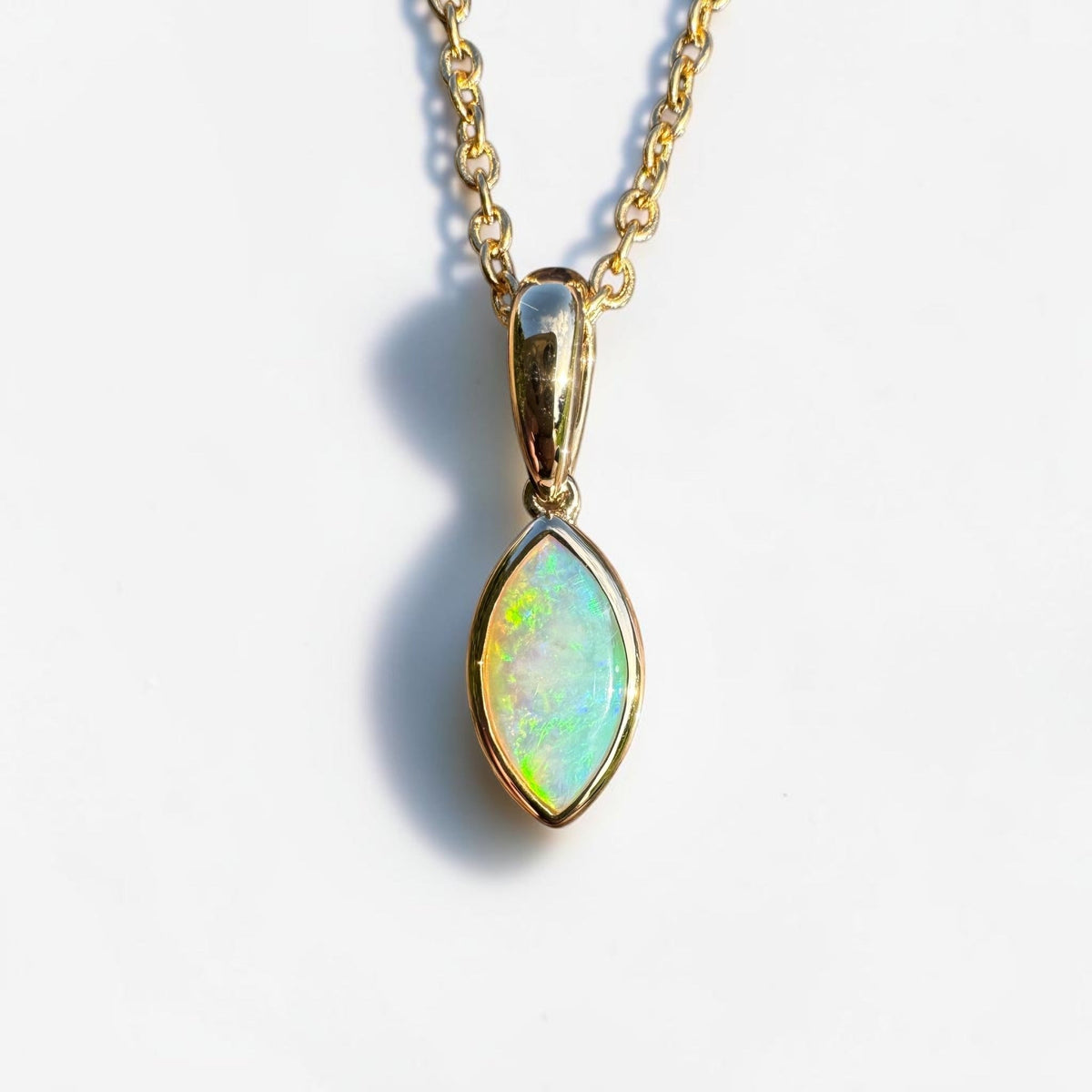 0.6ct Coober Pedy Crystal Opal Pendant Necklace ~ 'Windjana Gold' | 14ct Yellow Gold | Solid Australian Opal