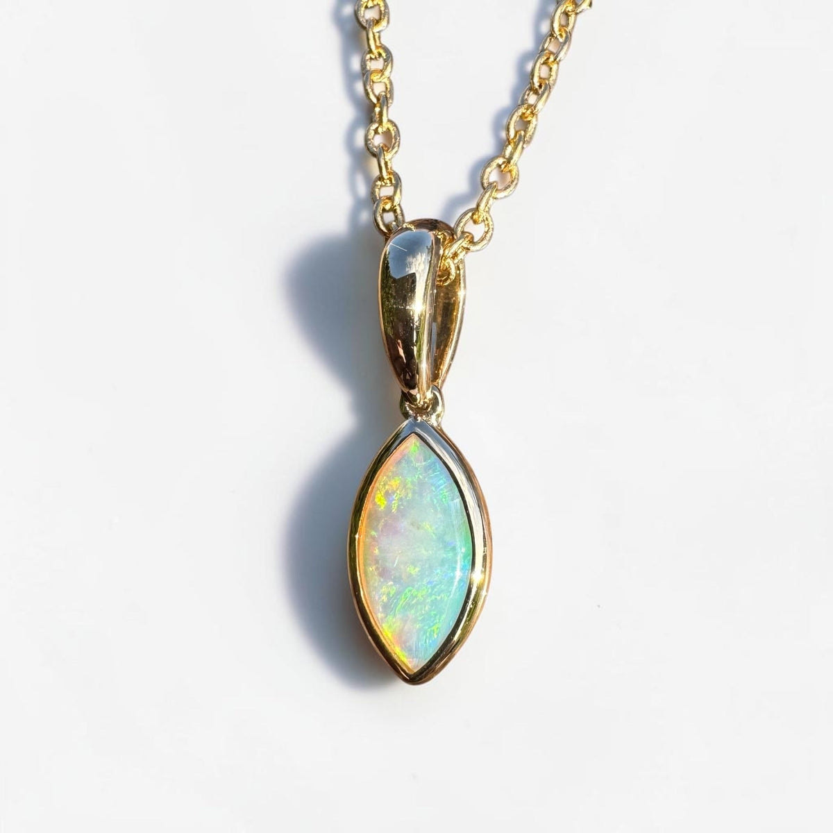 0.6ct Coober Pedy Crystal Opal Pendant Necklace ~ 'Windjana Gold' | 14ct Yellow Gold | Solid Australian Opal