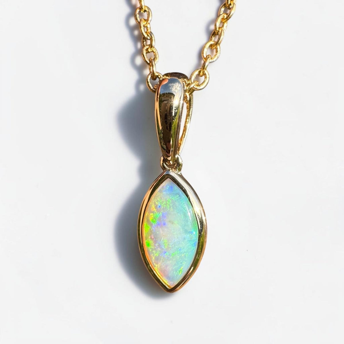 0.6ct Coober Pedy Crystal Opal Pendant Necklace ~ 'Windjana Gold' | 14ct Yellow Gold | Solid Australian Opal