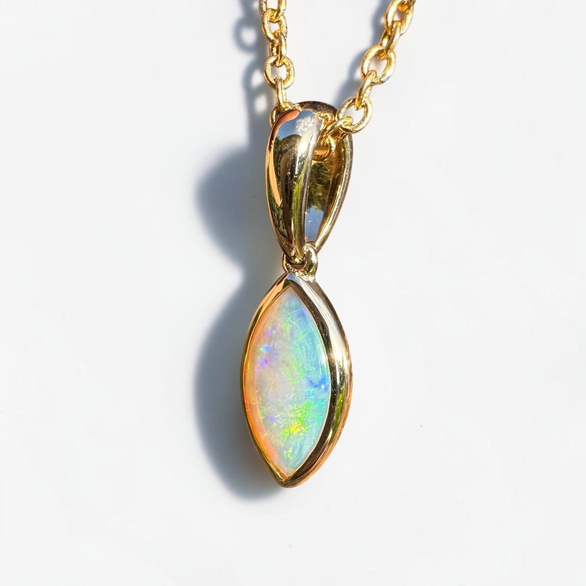 0.6ct Coober Pedy Crystal Opal Pendant Necklace ~ 'Windjana Gold' | 14ct Yellow Gold | Solid Australian Opal