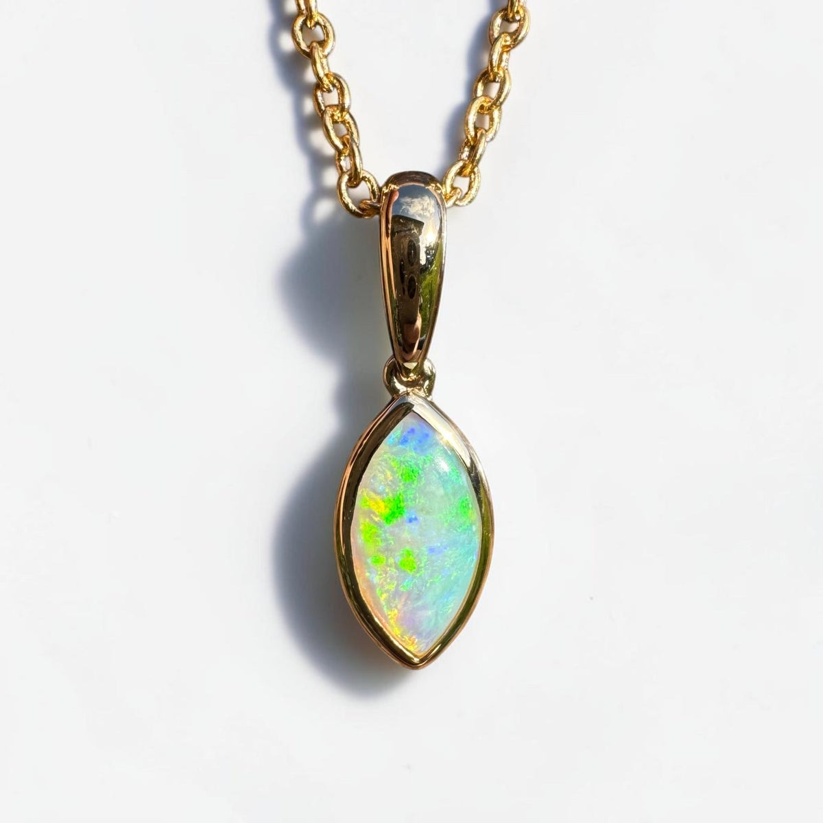 0.6ct Coober Pedy Crystal Opal Pendant Necklace ~ 'Windjana Gold' | 14ct Yellow Gold | Solid Australian Opal