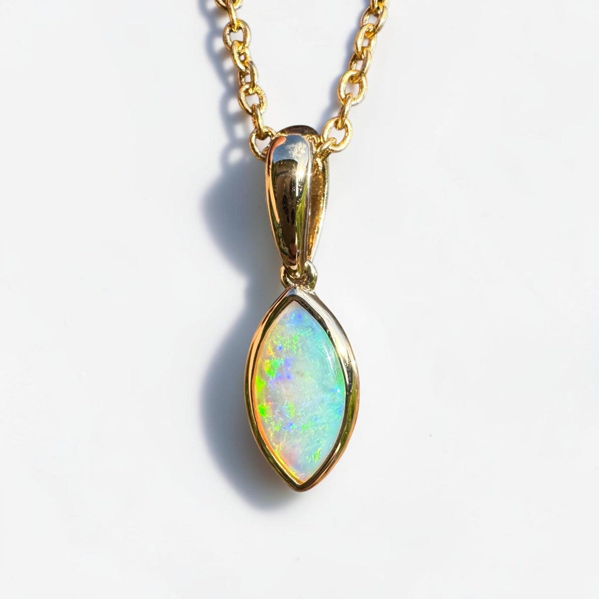 0.6ct Coober Pedy Crystal Opal Pendant Necklace ~ 'Windjana Gold' | 14ct Yellow Gold | Solid Australian Opal