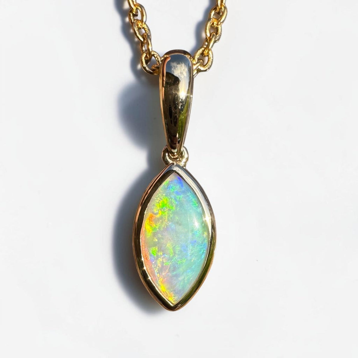 0.6ct Coober Pedy Crystal Opal Pendant Necklace ~ 'Windjana Gold' | 14ct Yellow Gold | Solid Australian Opal