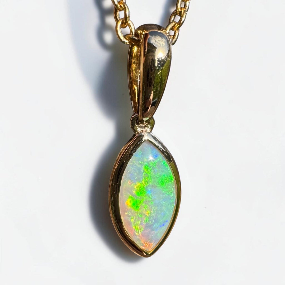 0.6ct Coober Pedy Crystal Opal Pendant Necklace ~ 'Windjana Gold' | 14ct Yellow Gold | Solid Australian Opal